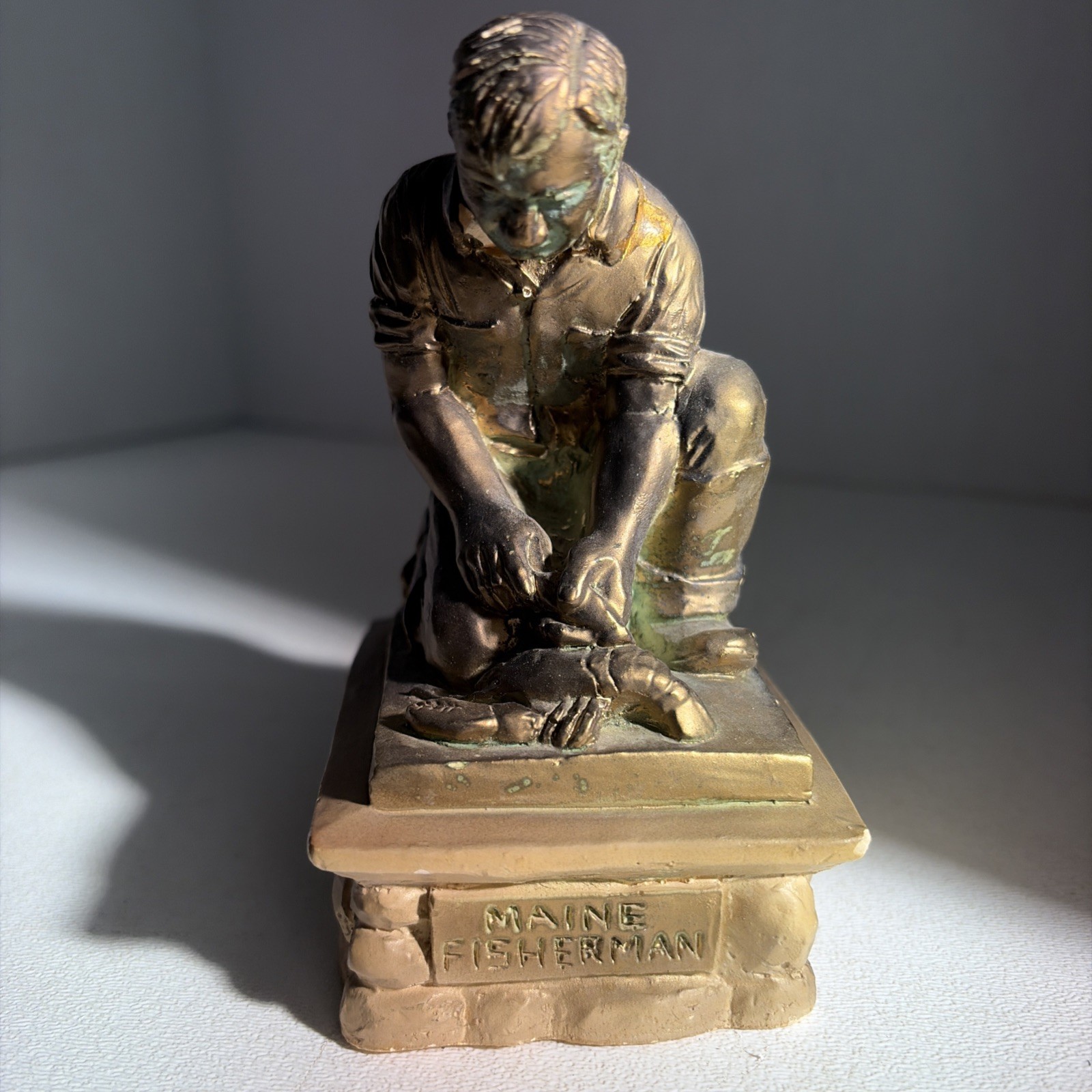 Vintage Maine Lobster Fisherman Art Sculpture Figurine Souvenir Repaired