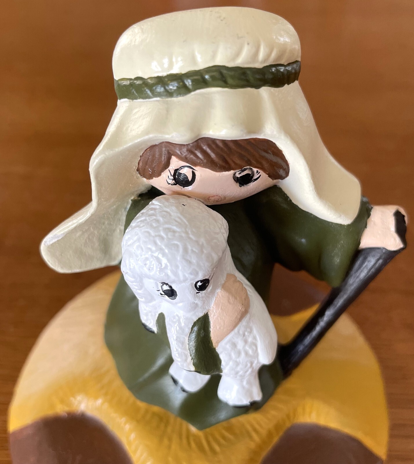 Hand Painted Ceramic Shepard Holding A Lamb And Staff 3.5″ Tall