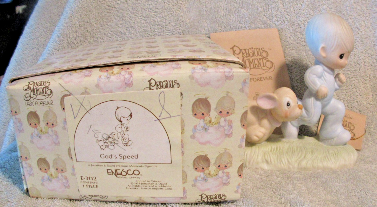 Vintage 1979 Precious Moments Gods Speed Boy with Dog E3112 EUC Free Shipping