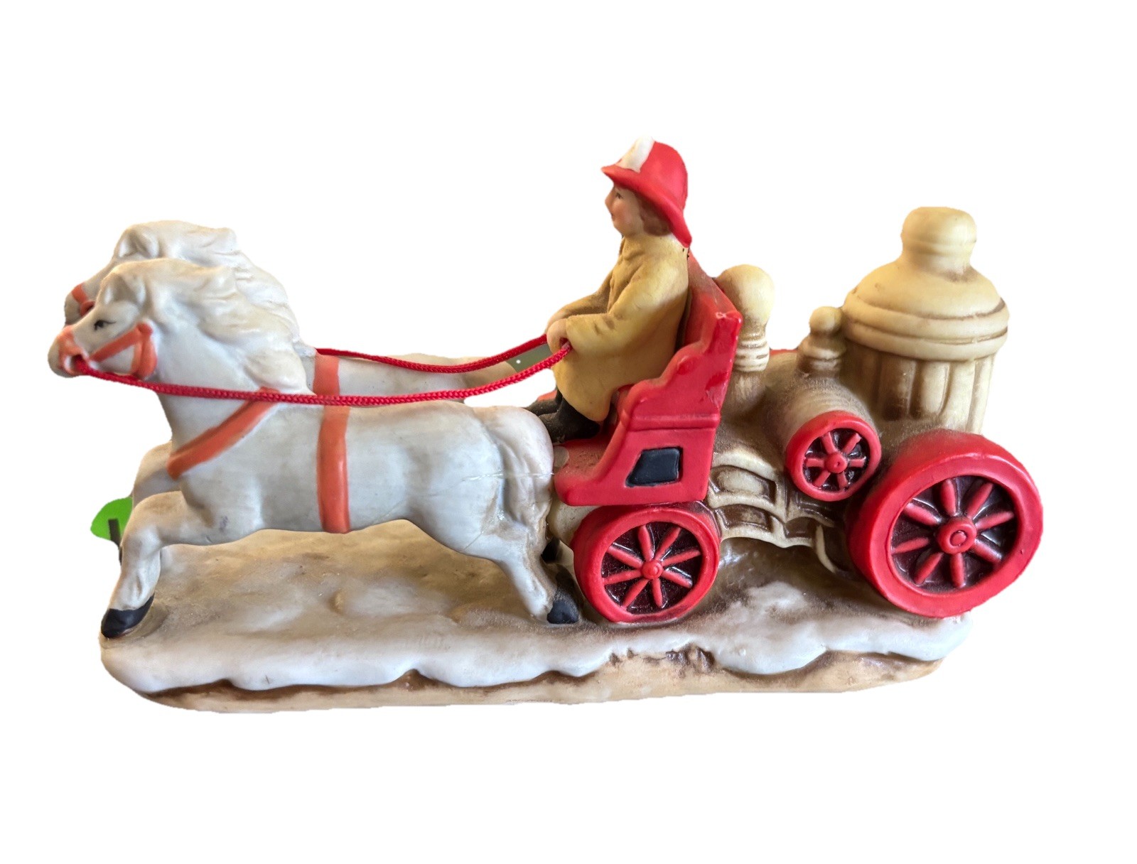 1987 Colonial Village by Lefton Fire Wagon w/Horses Geo Z. Lefton w/Sticker (JC)