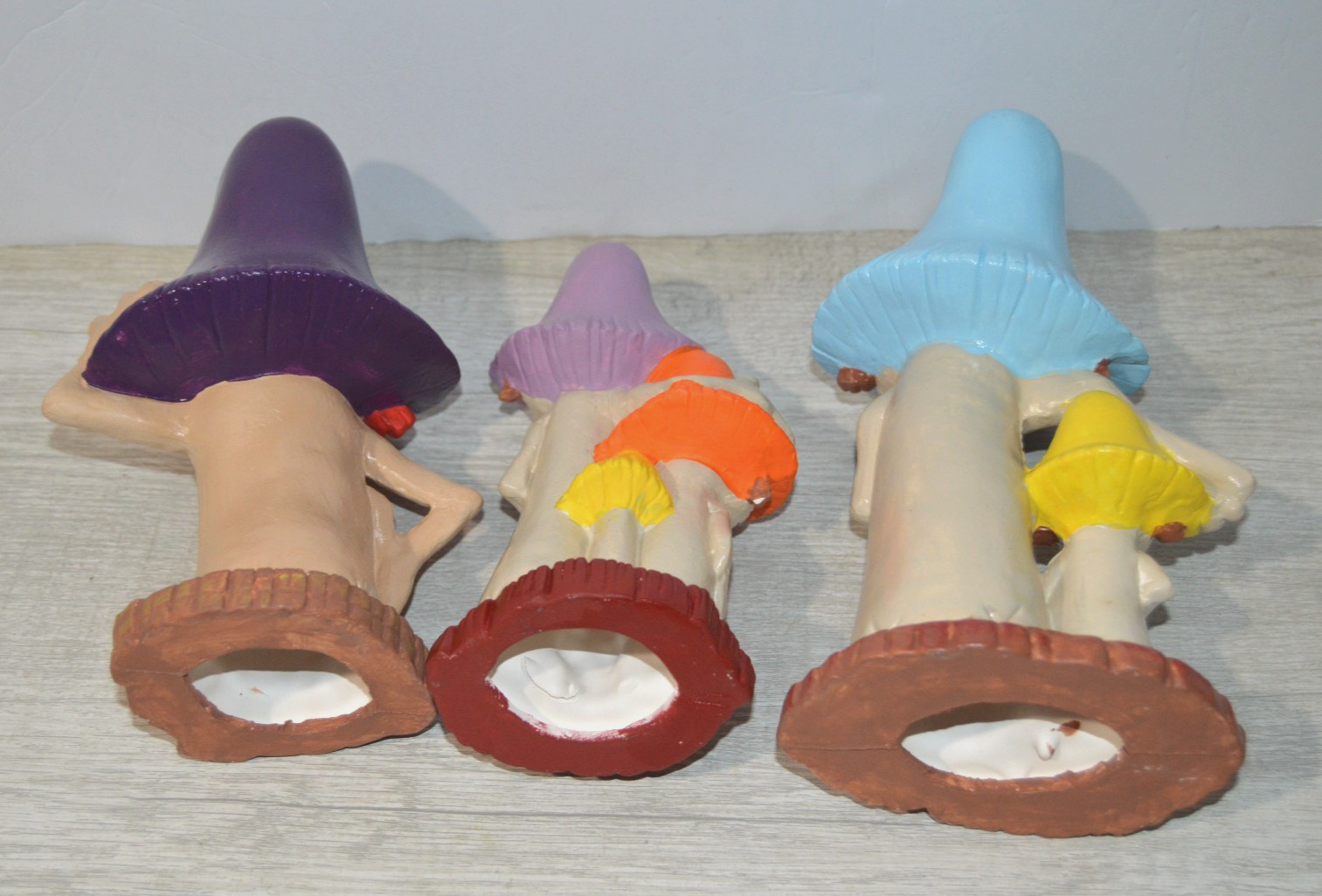 Ceramic Mushroom Family Vintage People Garden 1970s Hand Painted Anthropomorphic