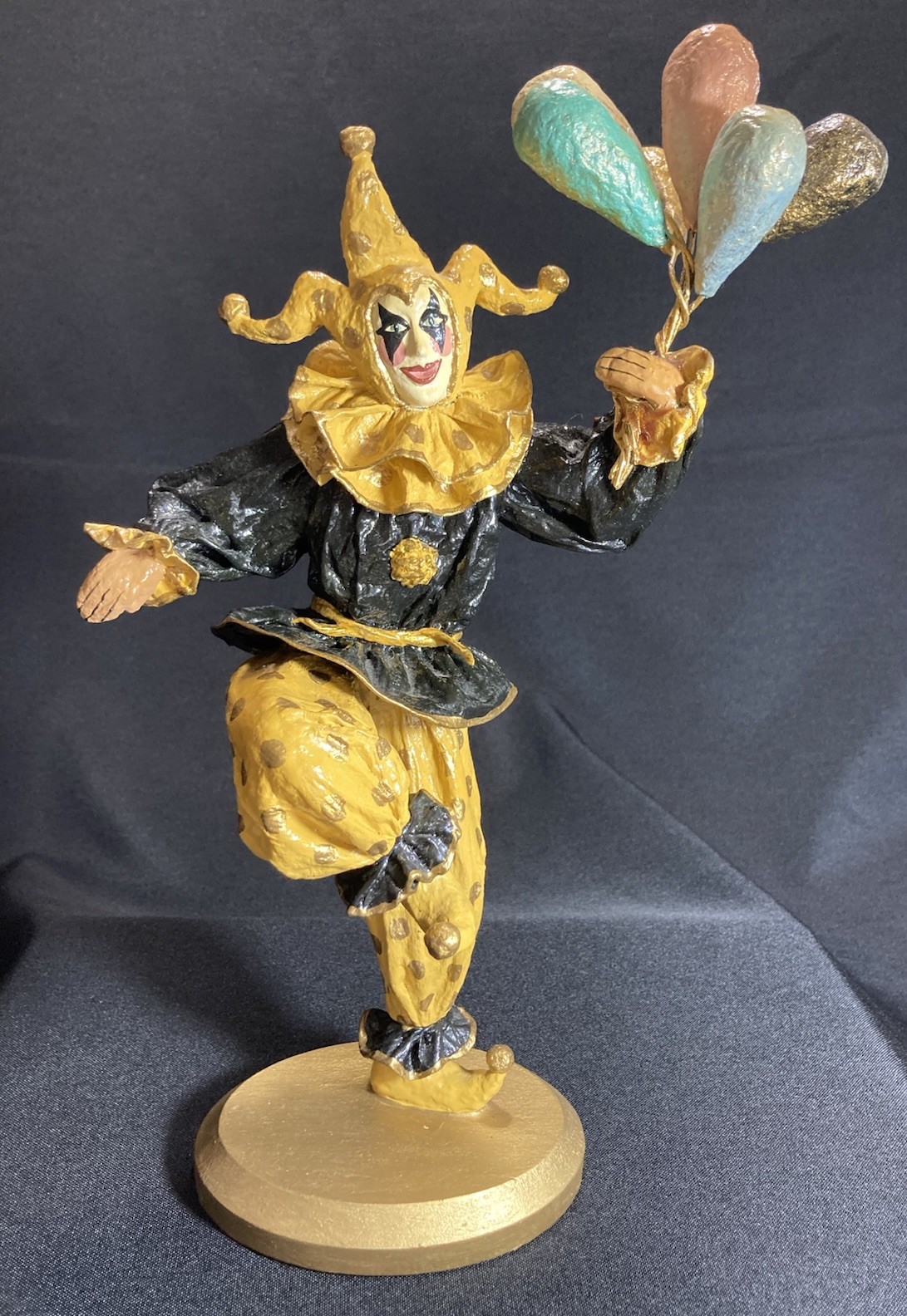 “Jester with Balloons” Vintage Paper Mache Harlequin Alicia Manzitti Folk Art