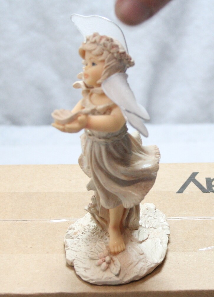 Adorable Baby Fairy Angel Figurine with Leaf Bowl Pink
