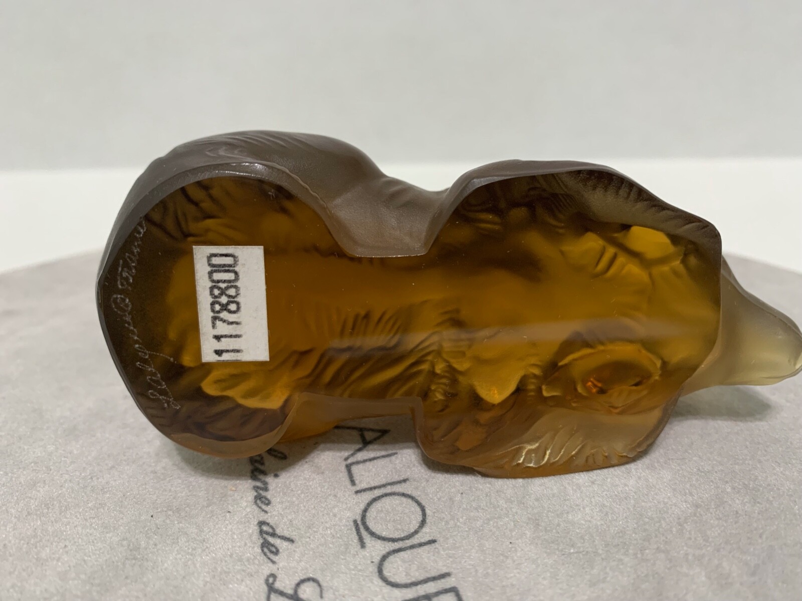 Vtg Lalique Ouki Bear Amber Crystal Figurine Resting Glass Bear Signed France