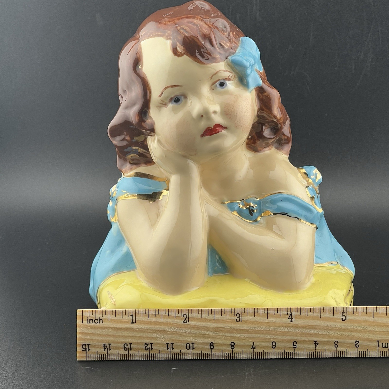 Vtg Classic Chalkware Of Young Girl Daydreaming Innocent Pin Up 1940s Mold