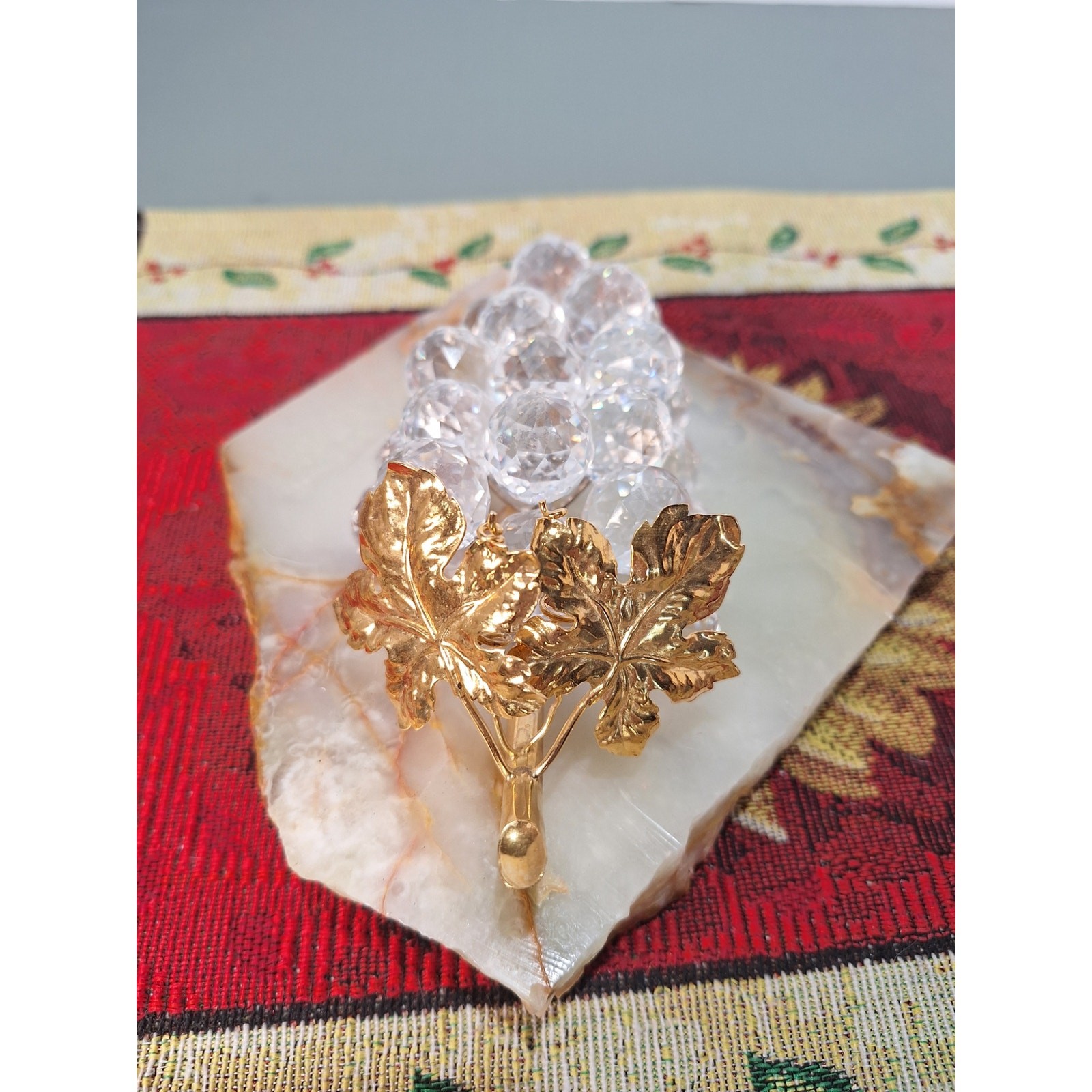 Swarovski Sparkling Fruit Crystal Grapes Figurine Rare SC Logo Gold Plated 6.5″