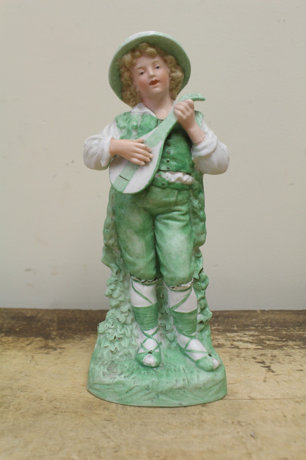 Antique Heubach Bisque Figurine Boy w/ Guitar 10″