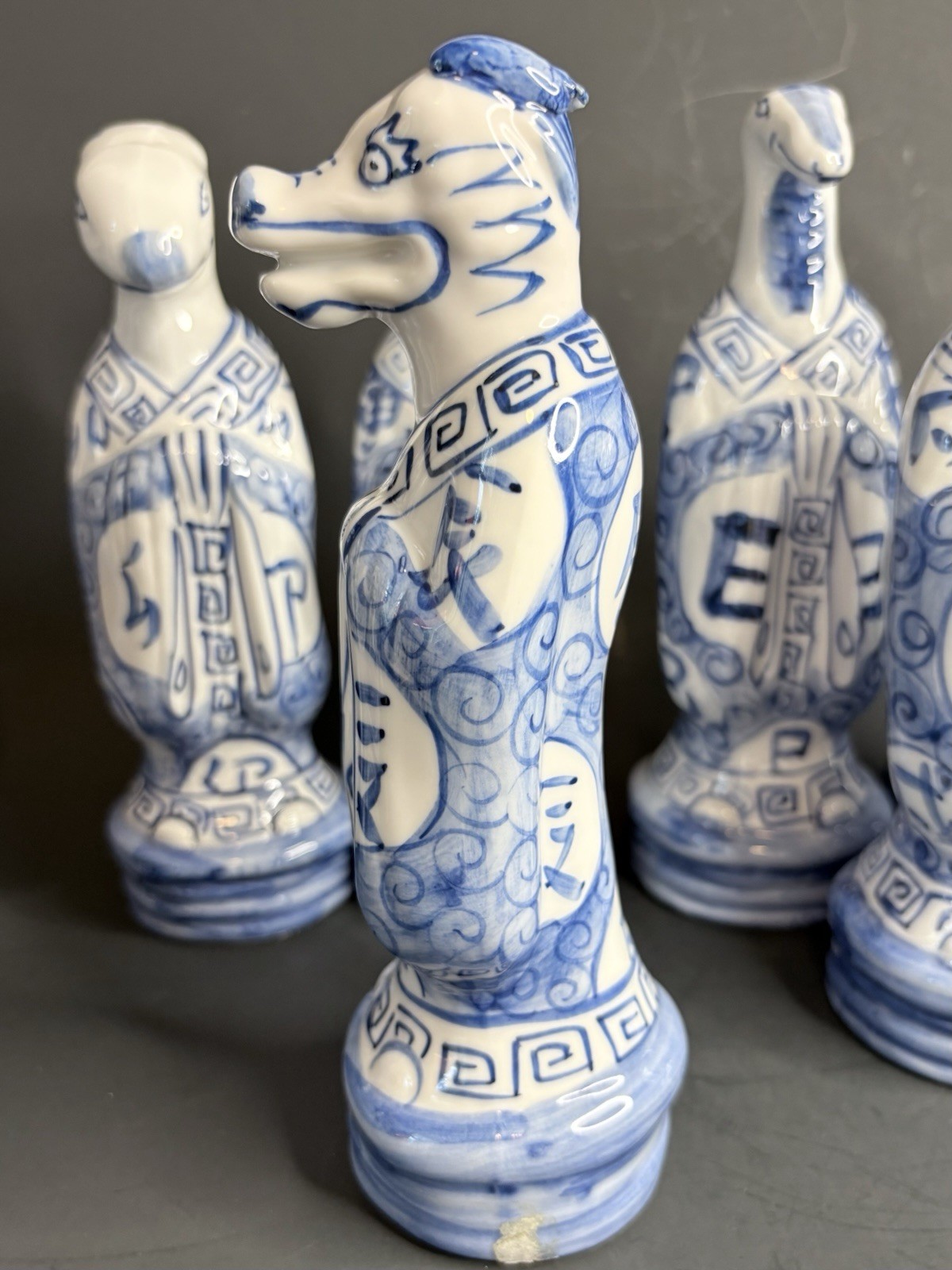 Vintage Porcelain Chinese Zodiac Statues By Andrea by Sadek Blue and White Set