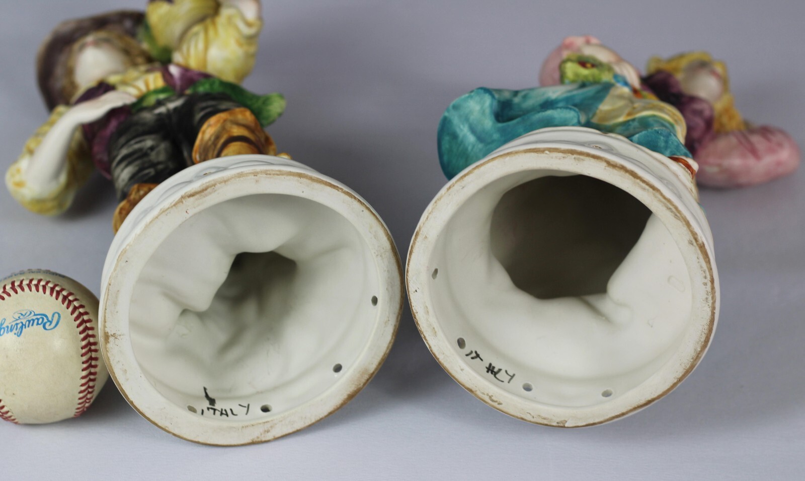 14″ Italy porcelain figurines, Man & Woman w flowers & grapes Capodimonte style