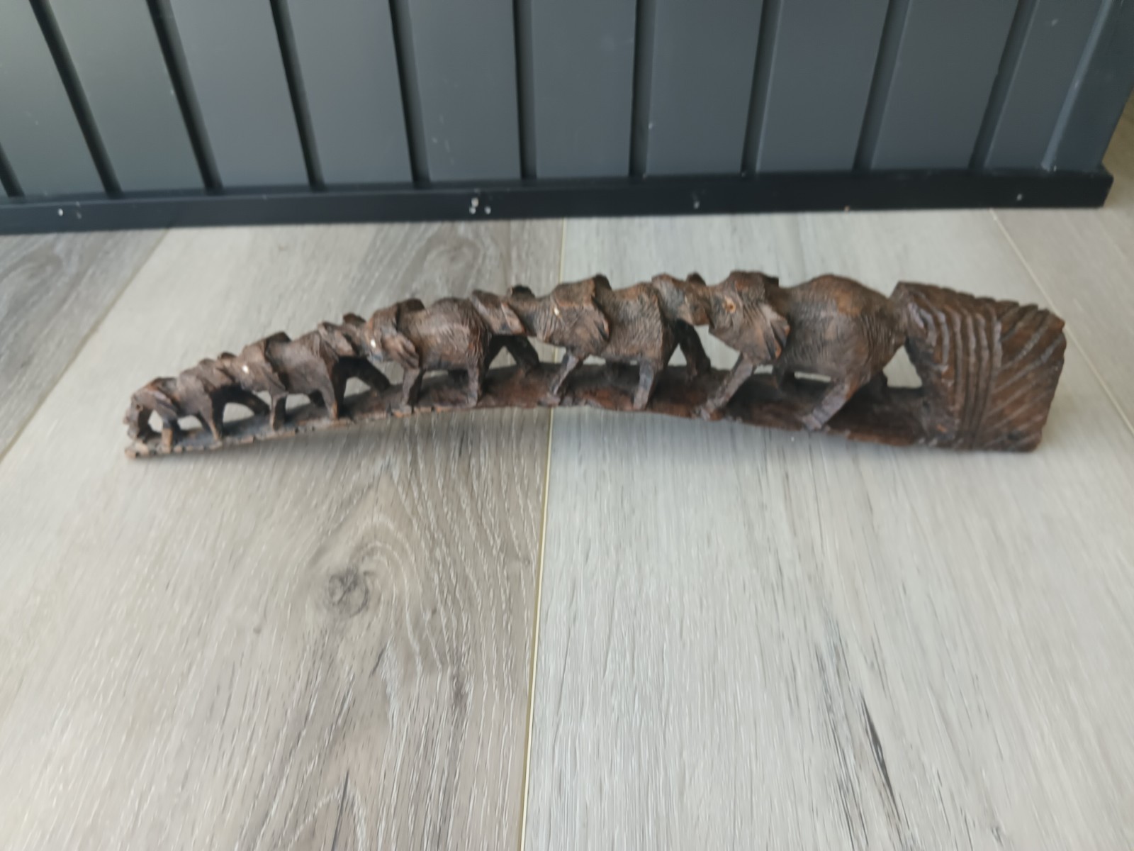 Hand Carved Elephant Bridge Sculpture Uganda Wood Safari 14” African Art