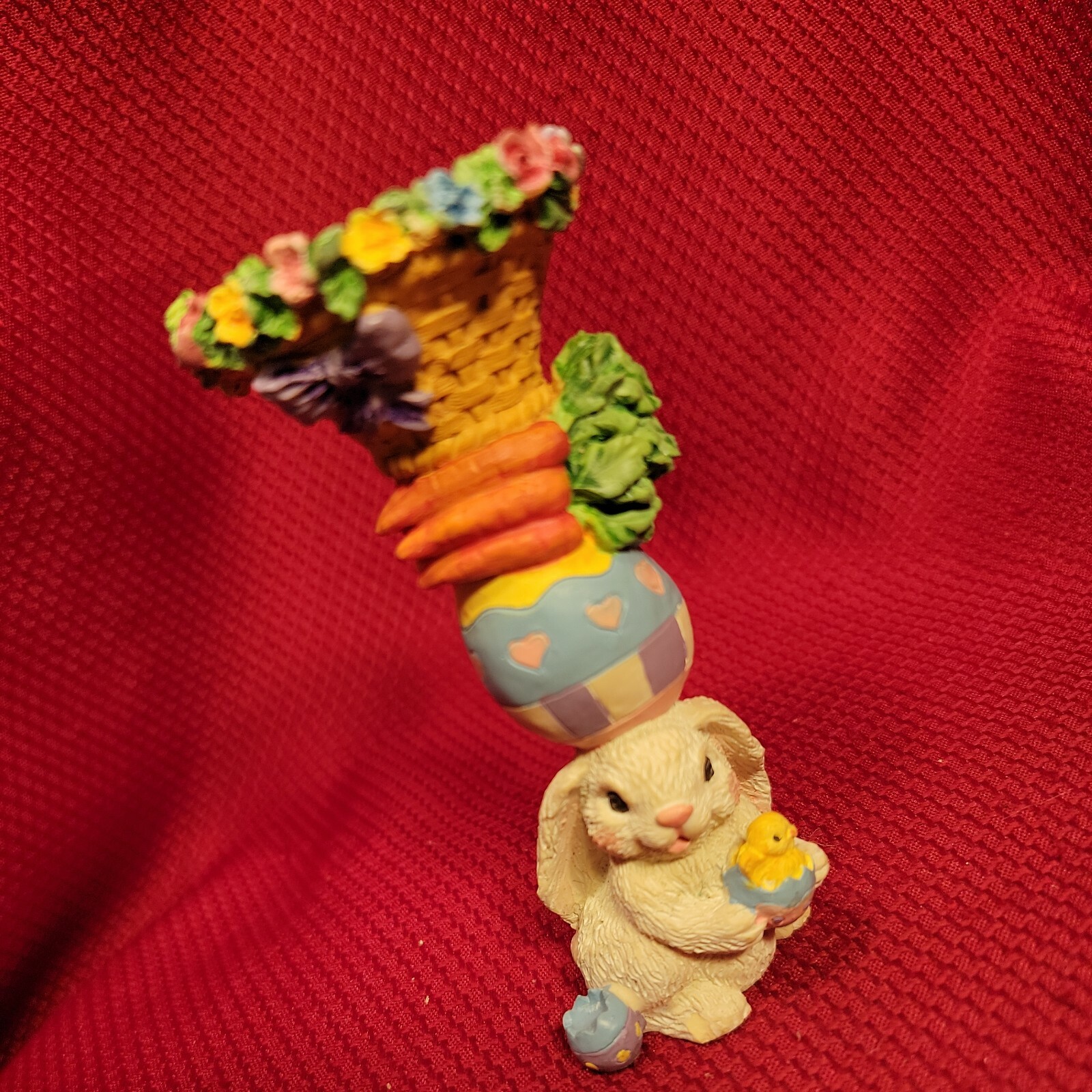 EASTER BUNNY RABBIT Egg Holder Stand 4.5″ resin figurine decoration pastel vtg