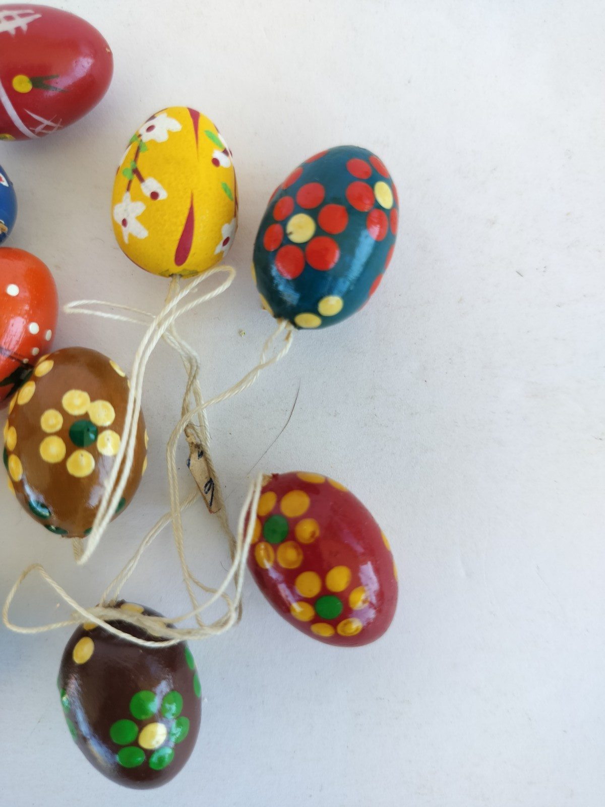 Lot of 11 Wooden Hand Painted Egg Ornaments Spring Vintage German Brown Red