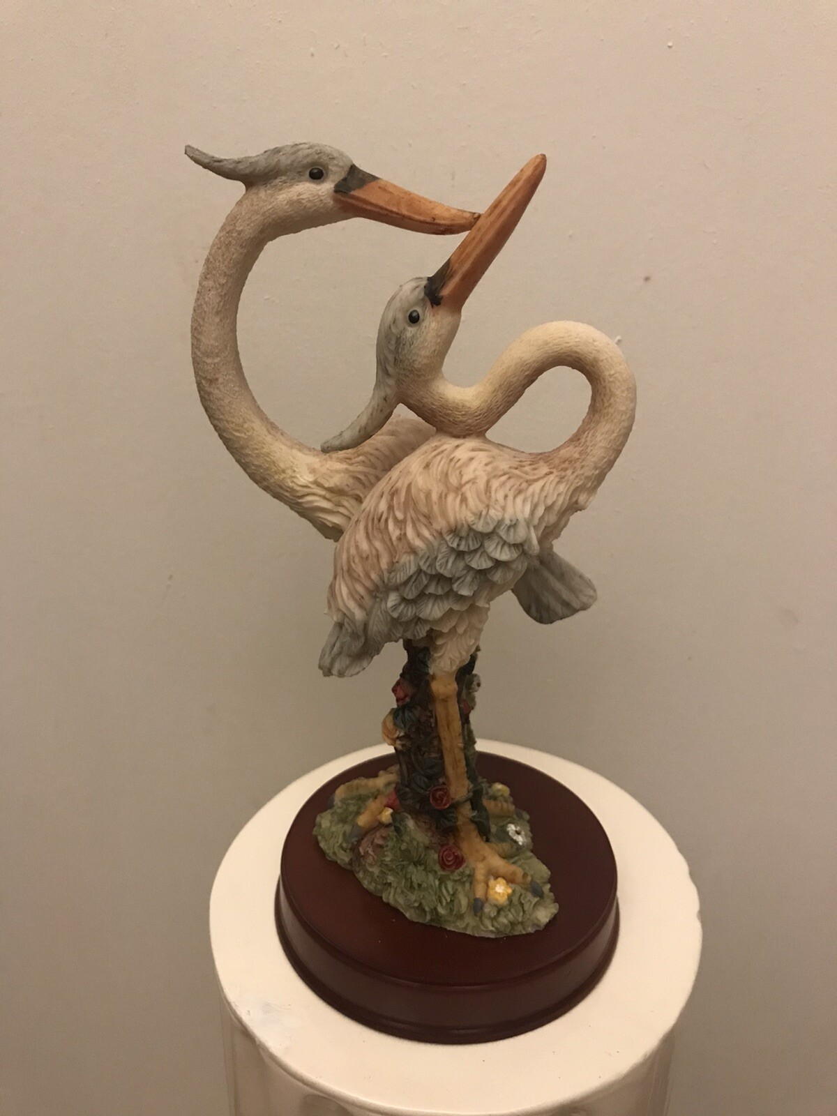 Herons 8″ Tall Porcelain Figurine. Wood Attached Base. F1.