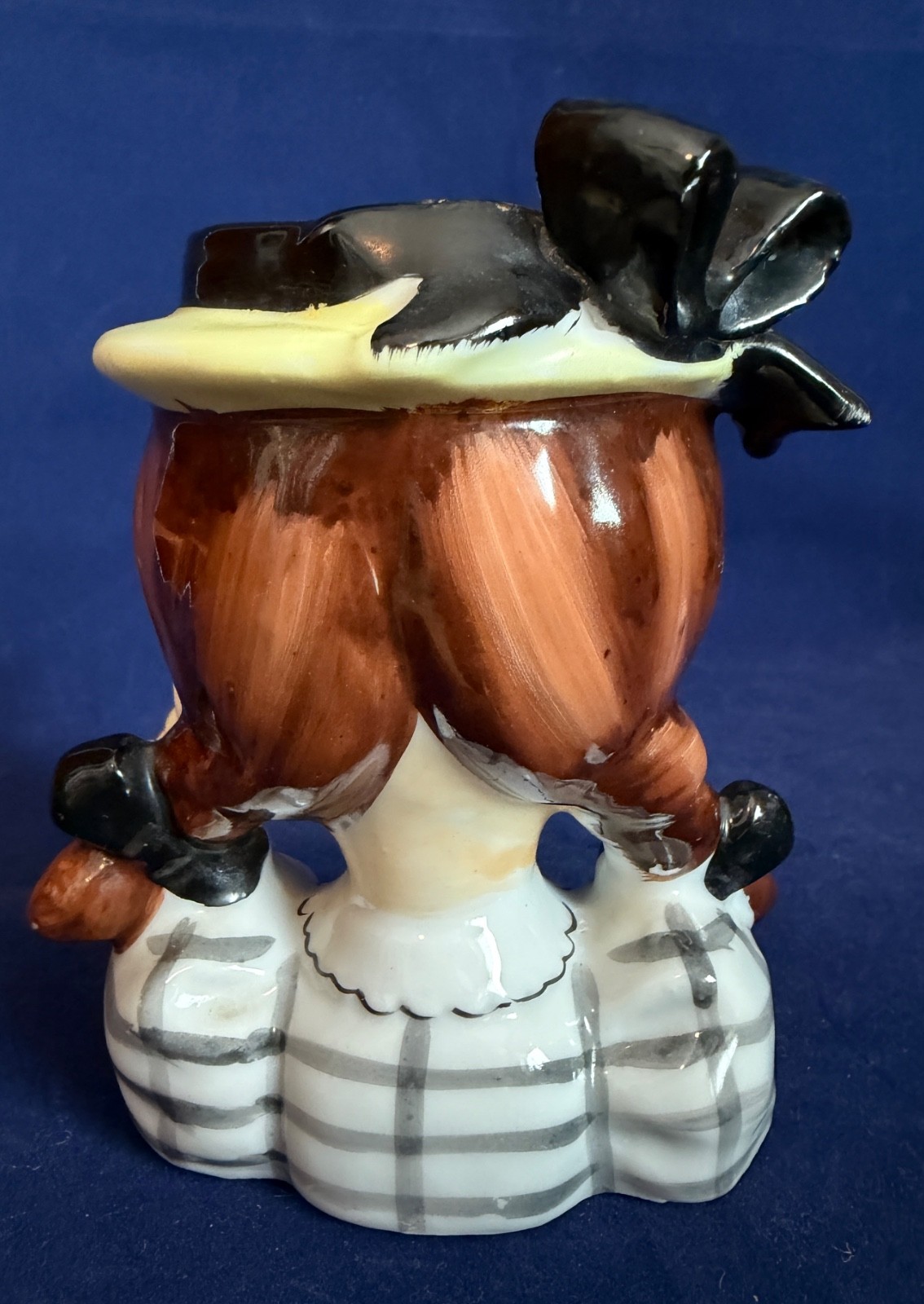 Vintage 1950s Napco Country Girl Head Vase Grey Plaid Dress Japan No Umbrella