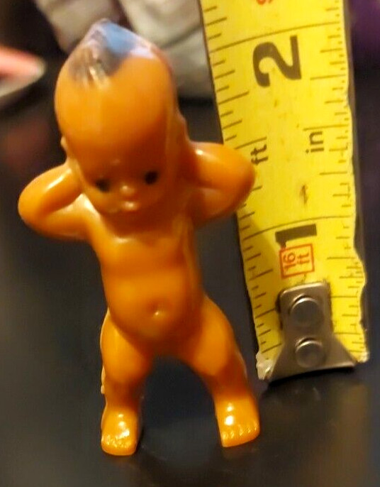 Vtg Small Plastic Doll Brown Celluloid Plastic 2 1/4″ Tall