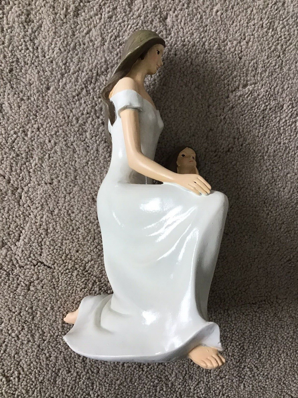 Kneeling Mother and Daughter Plastic Resin 9″ Figurine