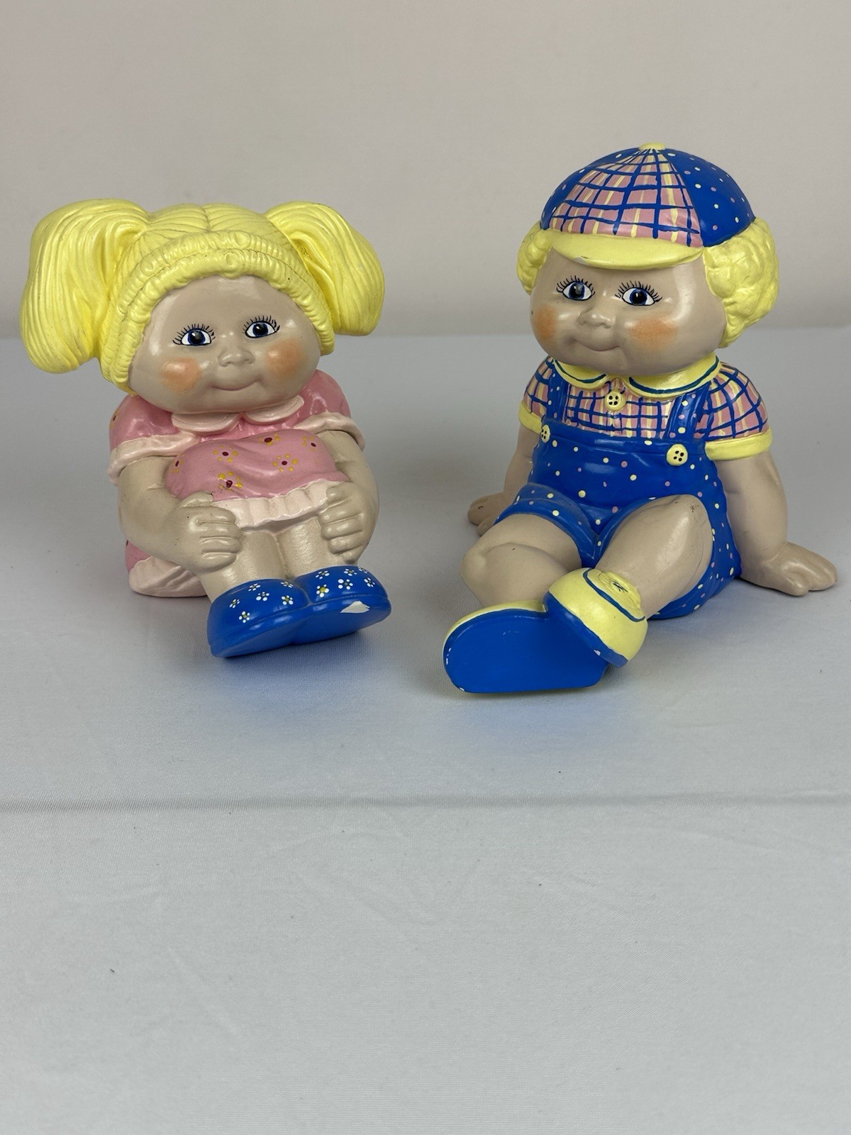 Vintage 1986 Cabbage Patch Style Scioto Mold Ceramic Boy Girl Figurines Signed