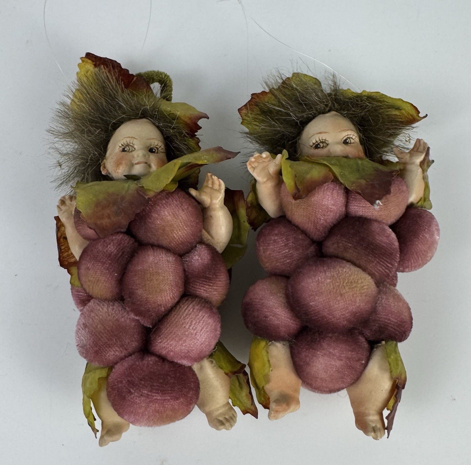 2 Velvet Grapes Porcelain Baby Doll Dolls Covered with Grape