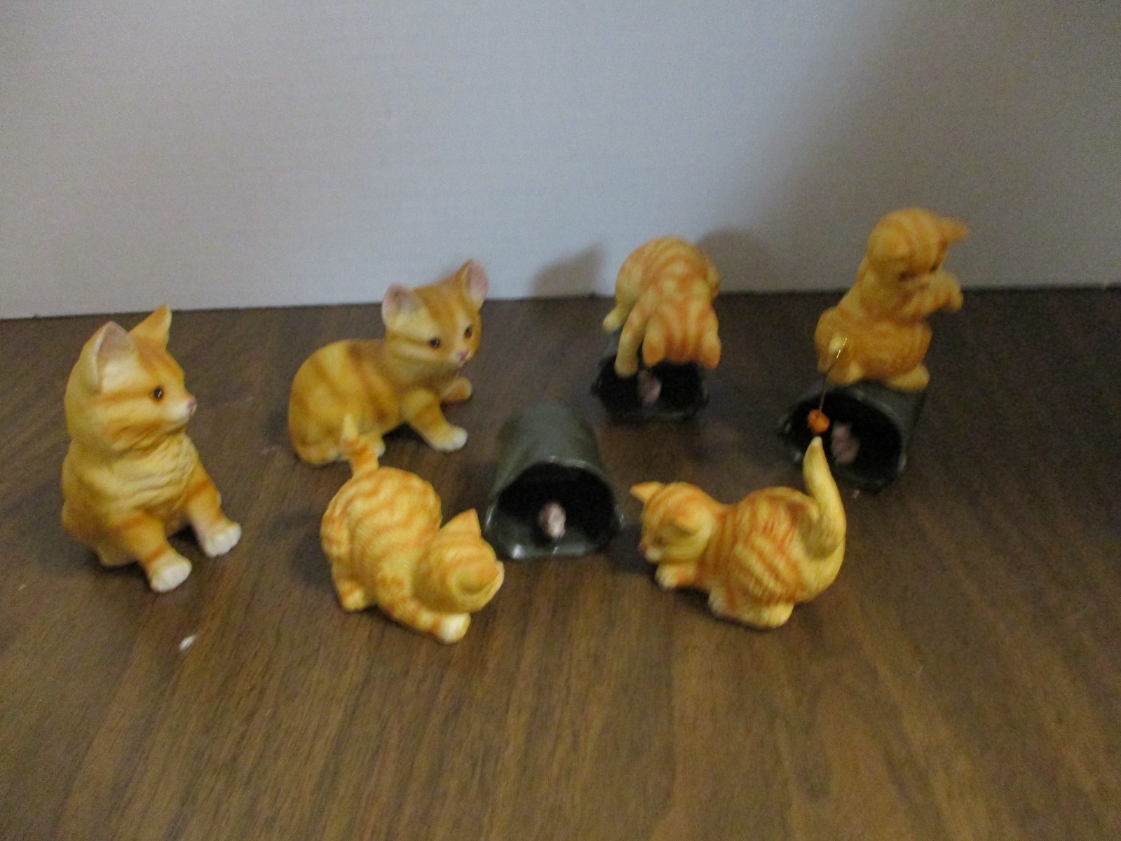 Kittens 4Enesco & 2 Lefton Orange/White Stripe, 3w/Mice in Pail