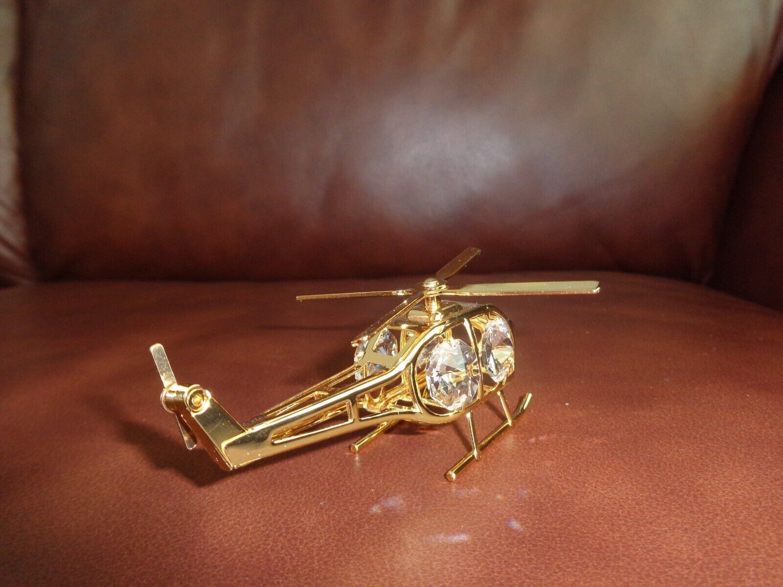 HELICOPTER ~24K GOLD PLATED FIGURINE ADORNED USING SWAROVSKI CRYSTAL ELEMENTS