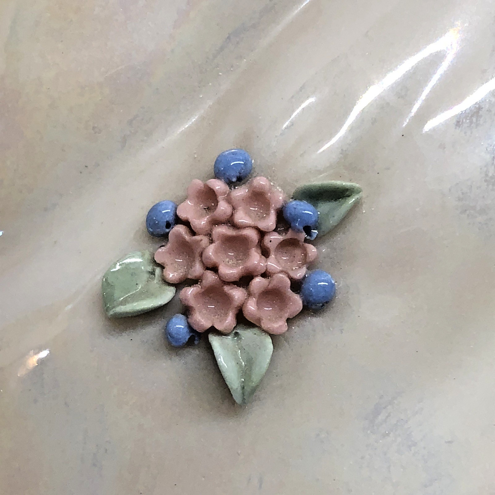 Vintage Porcelain Figurine Elegant Lady Hand Painted Applied Flowers Iridescent