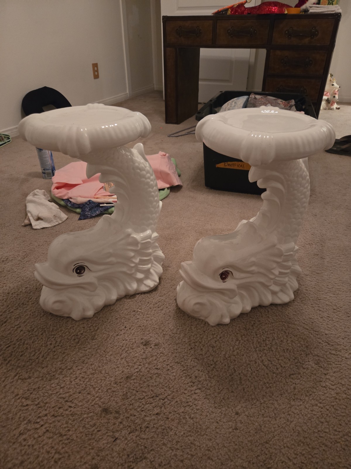 Ceramic 1970s Mythical Dolphin Pedestal Tables