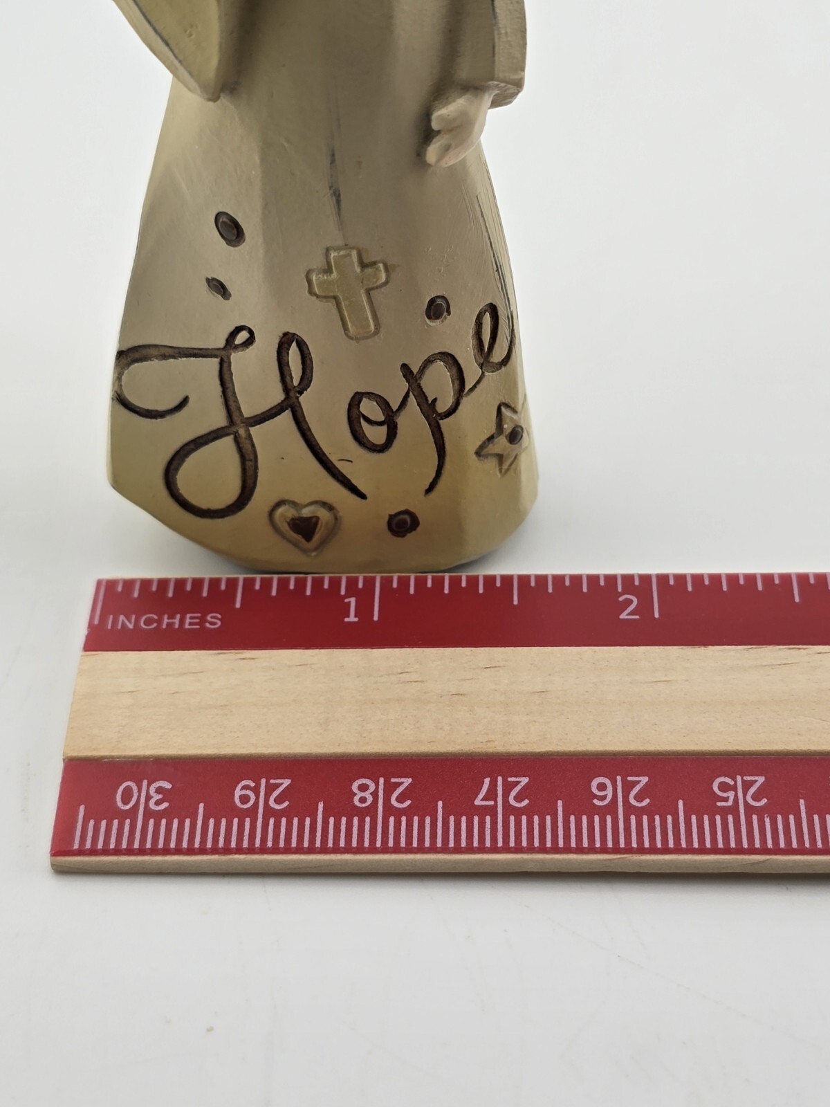 “HOPE” Angle Figurine w/ Roses Tan Dress Brunette In Pigtails Rustin Resin 3.75″