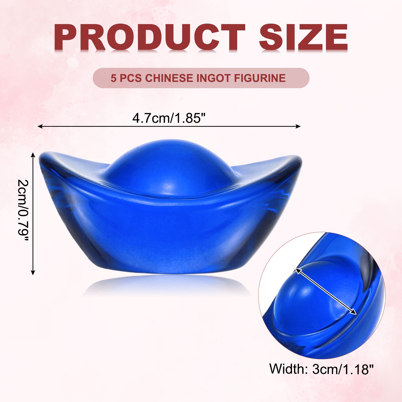 5Pcs Ingot Crystal Ornaments 1.9″ Chinese Crystal Figurine for Decor Blue