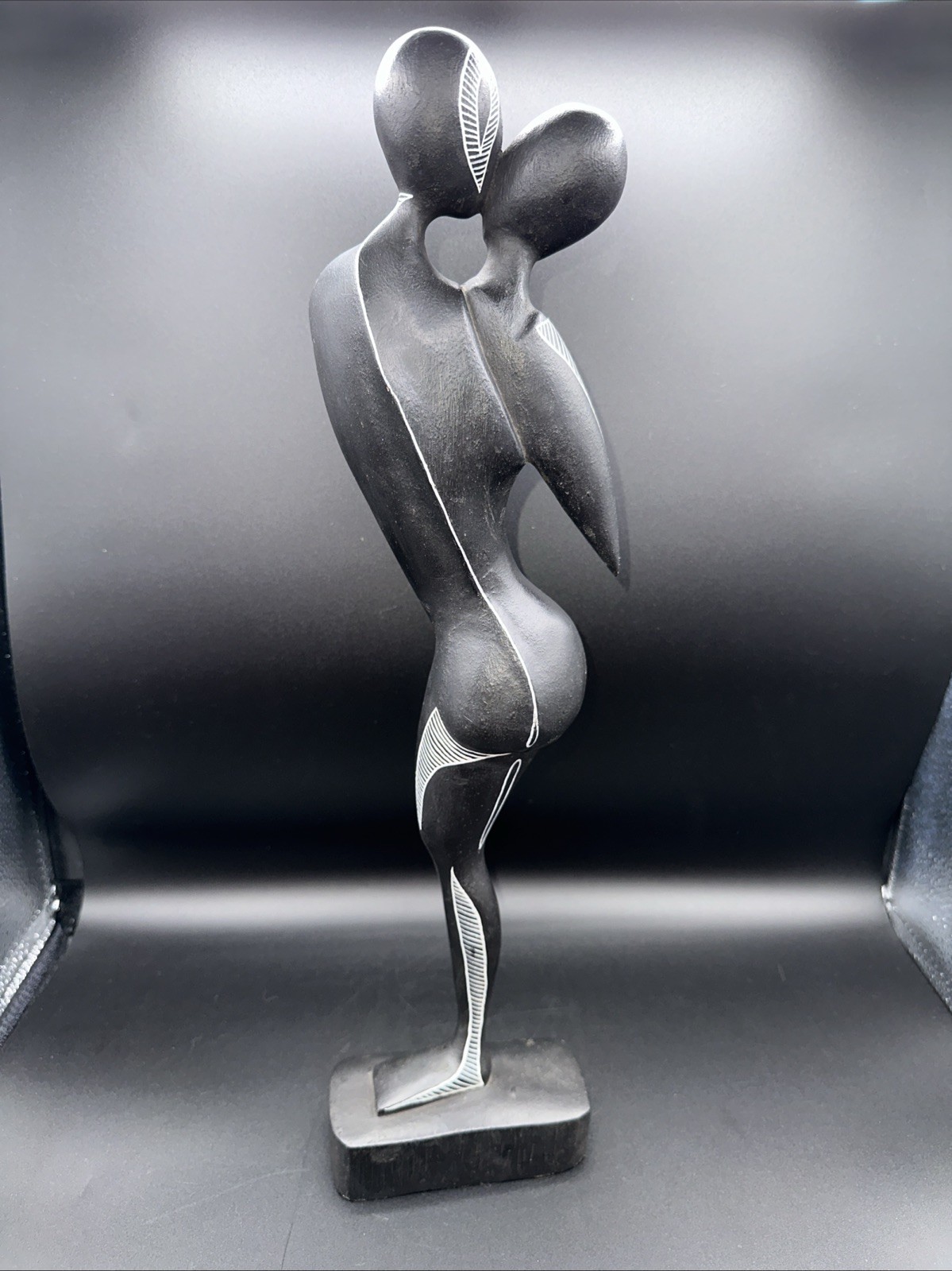 ABSTRACT NUDE INDONESIA HAND-CARVED BLACK HARDWOOD MAN WOMAN EMBRACE KISS
