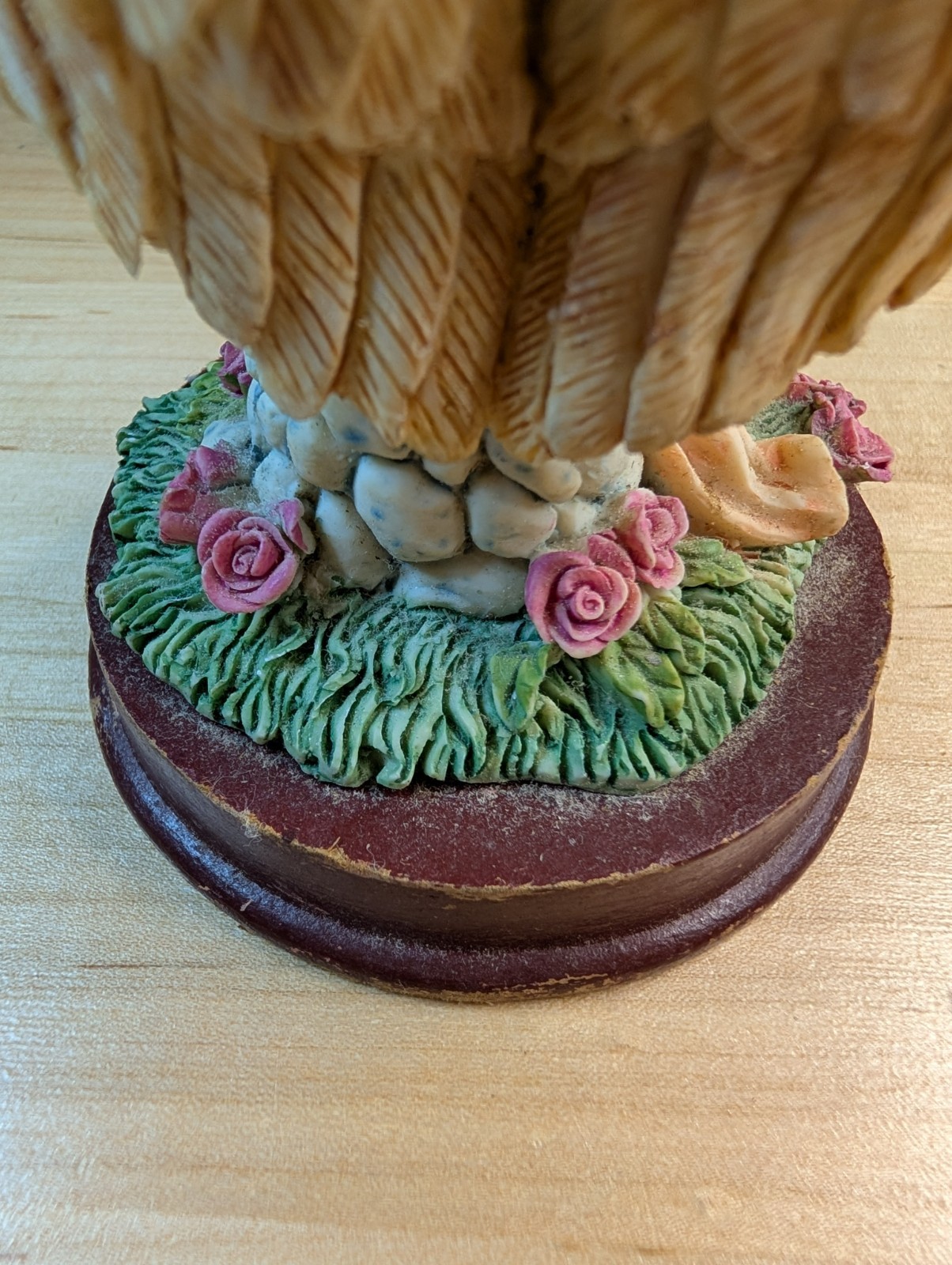 Romantic Fantasy Resin Angel Figurine on Wood Base
