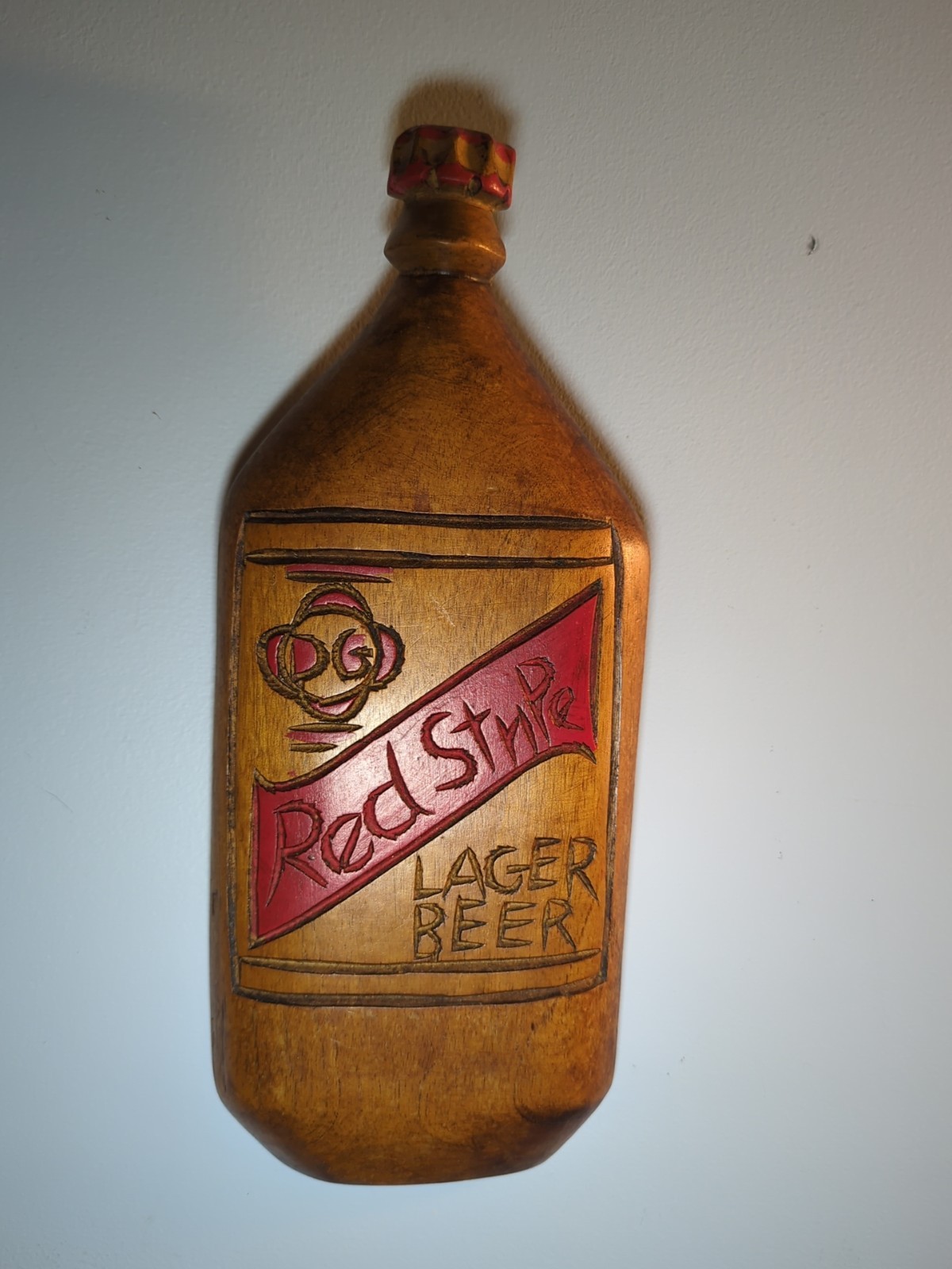 Vintage Red Stripe Lager Beer Wood Sign Advertising Wood Carving Folk Art Carved