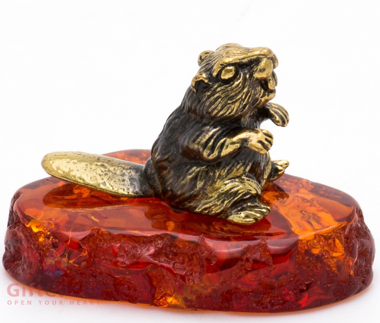 Brass Amber Figurine of a little baby beaver cub IronWork