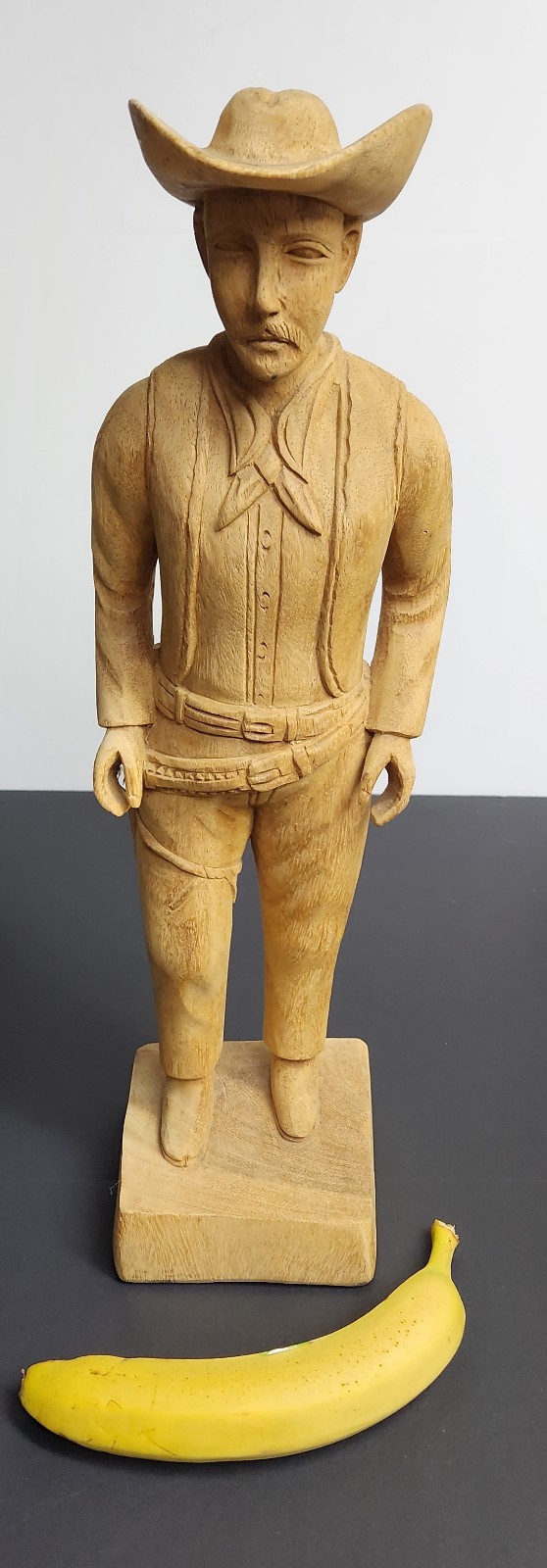 Hand Carved Wooden Cowboy Gunslinger 18″ Tall Figurine American Western Folk Art