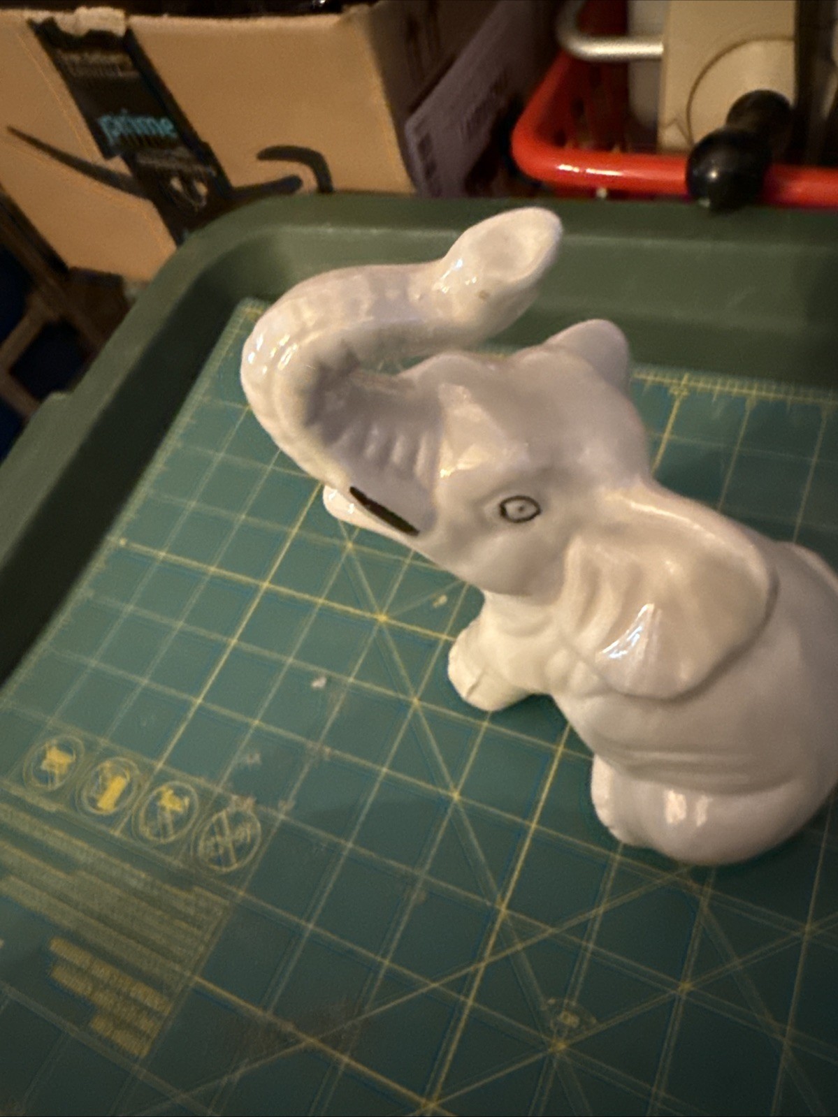 Vintage Matte & Glossy White Elephant Figurine w/ Gold Trim 4-1/2″ Tall 5″ Long