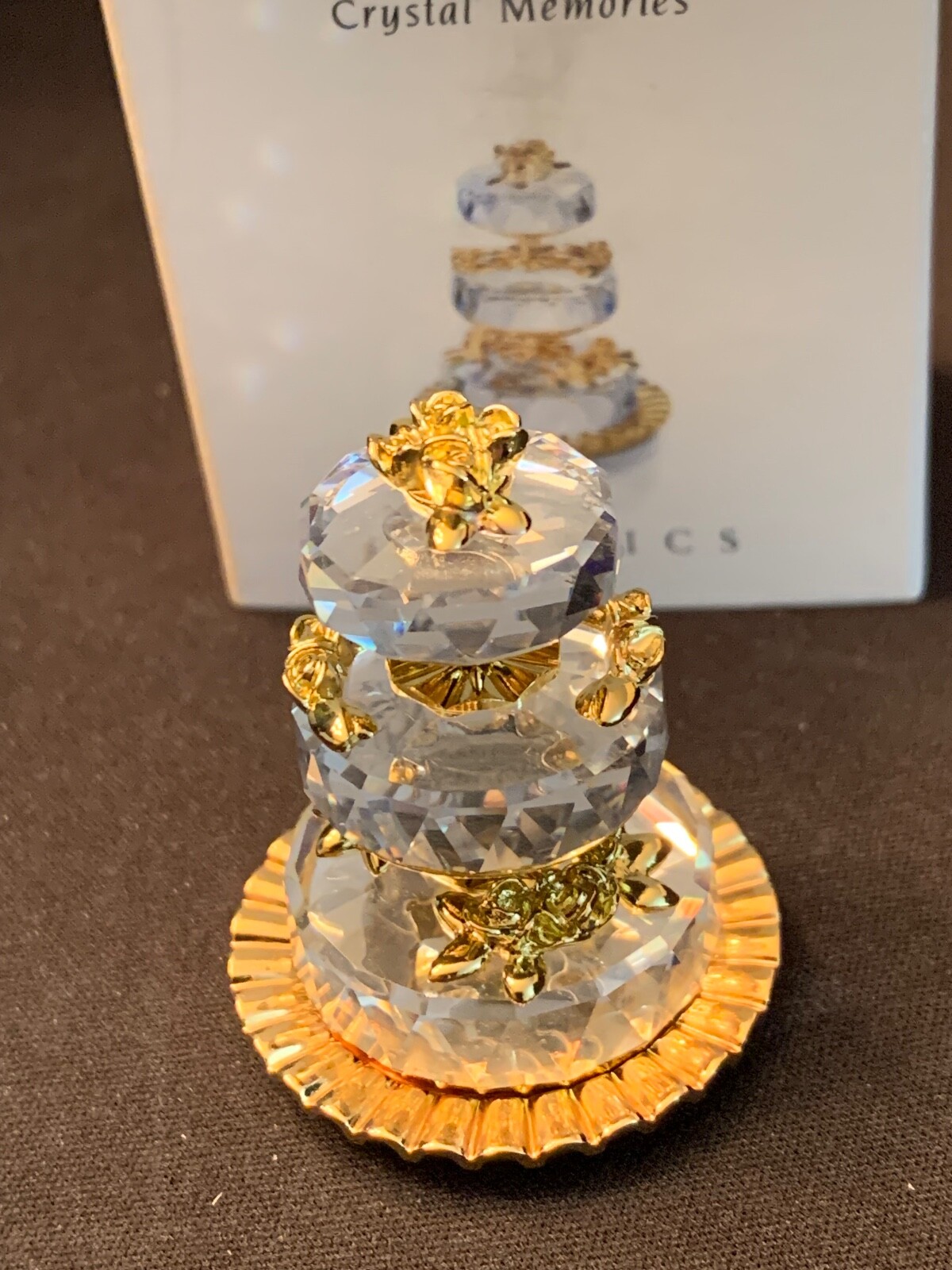 Swarovski Crystal Memories wedding cake figurine with Gold Accents