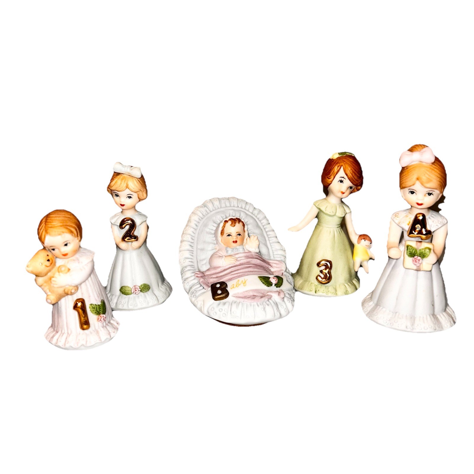 5 Vintage 1987 Enesco Growing Up Birthday Girls Baby-Age 4