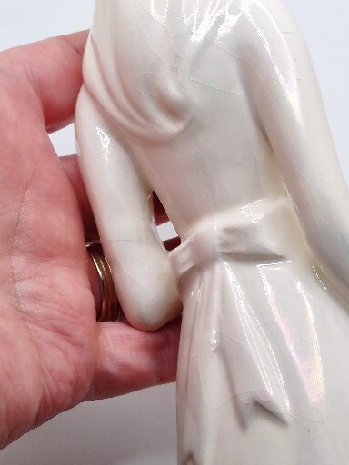Vtg Ceramic Duncan Mold Missy Girl W/Rose Handmade Iridescent Hand Painted 1980s
