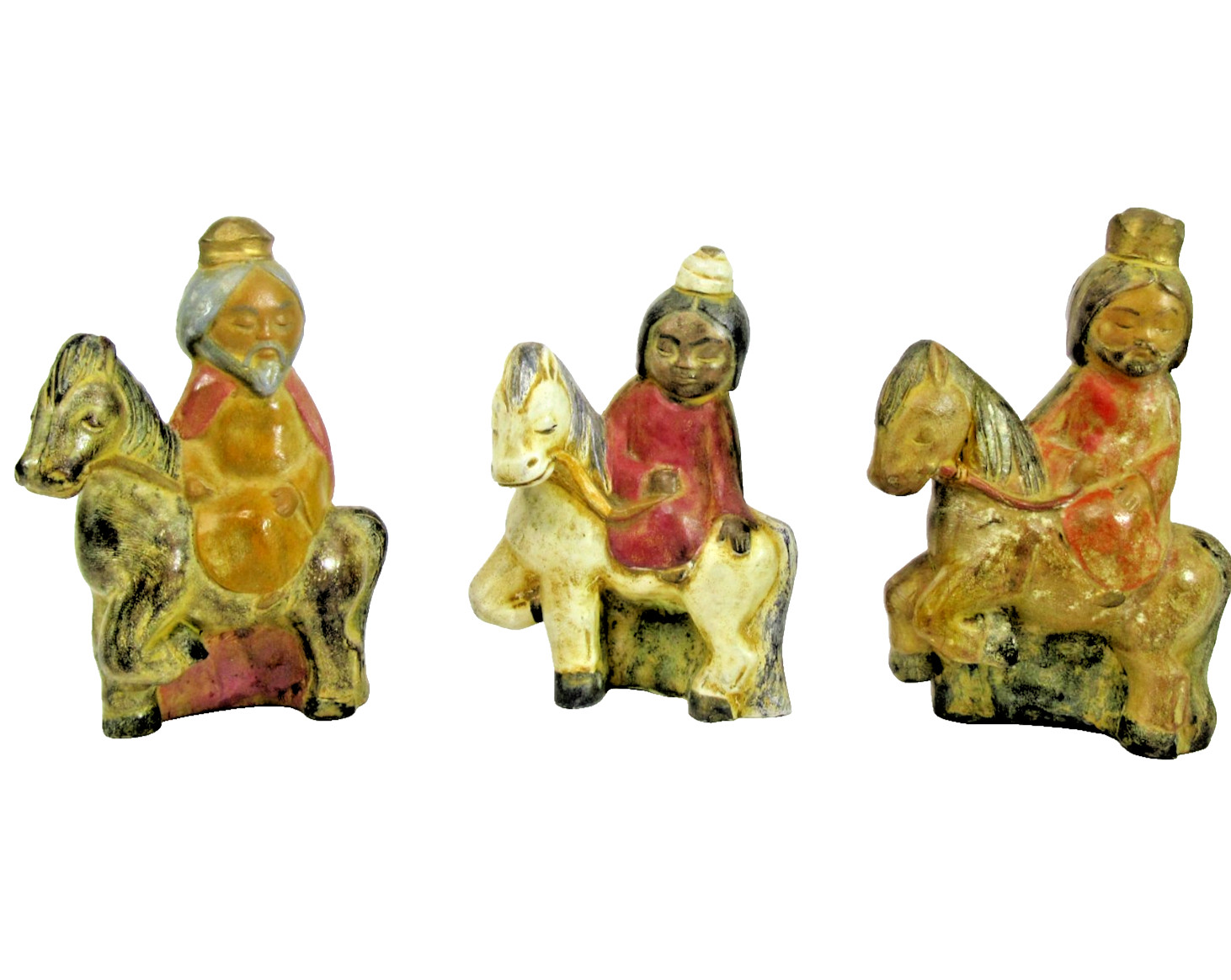 vtg handmade Rogerio Spain Three Wise Men figures Xmas pottery clay 4″ nativity