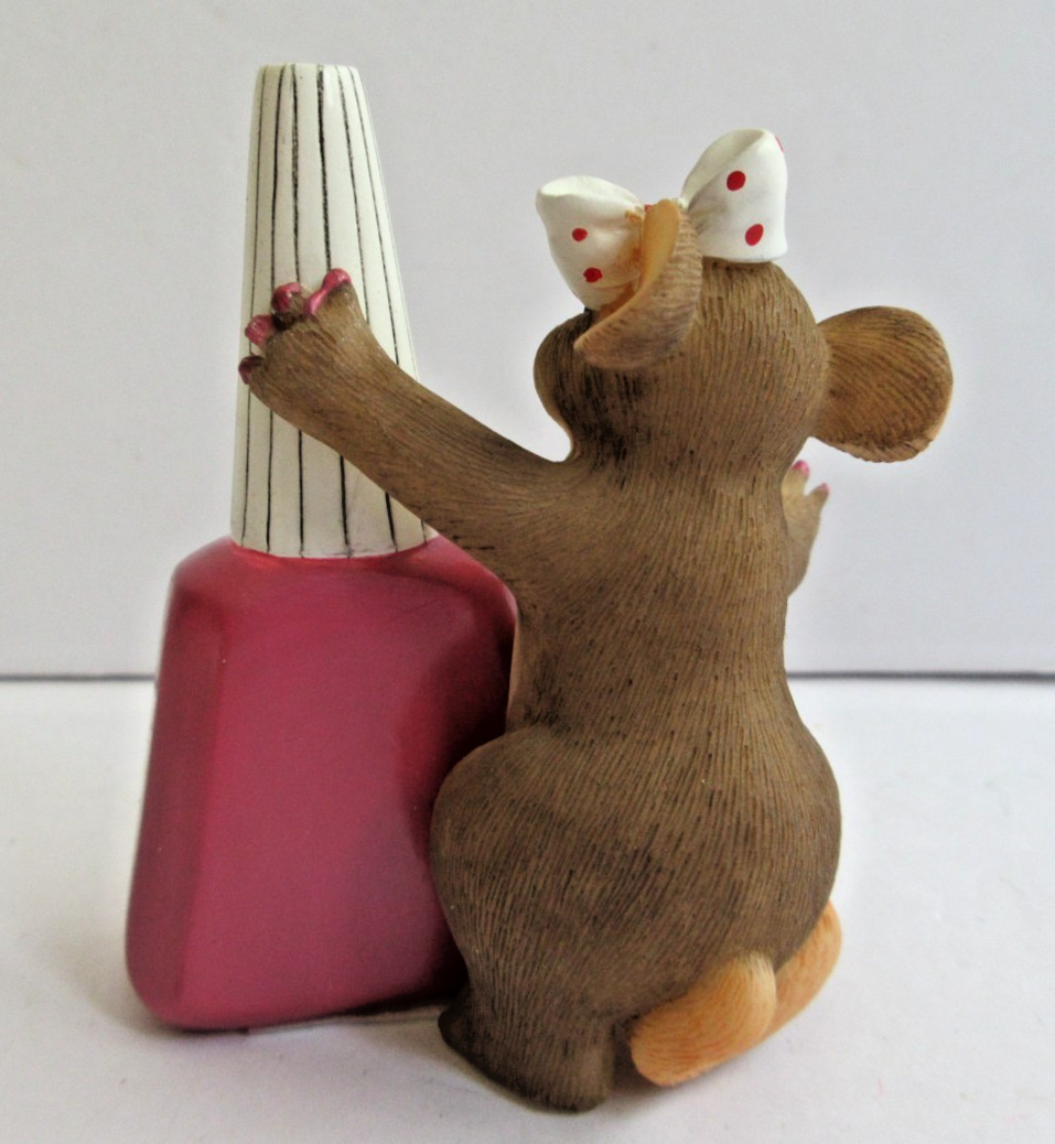 Charming Tails Mouse Figurine Pink Nail Polish Enesco Stone Resin Hand Painted
