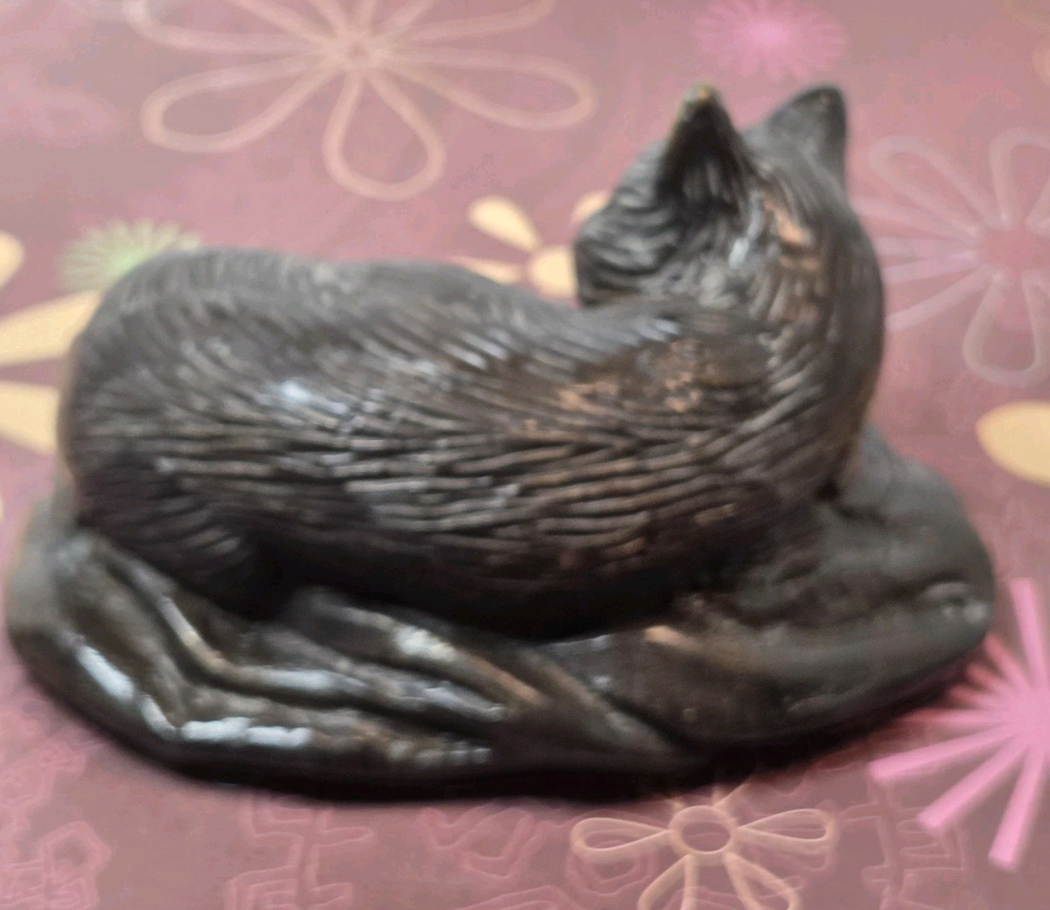 Vtg Cat Paperweight/Sculpture Bronze Look Desk Accessory Curio Piece 4″