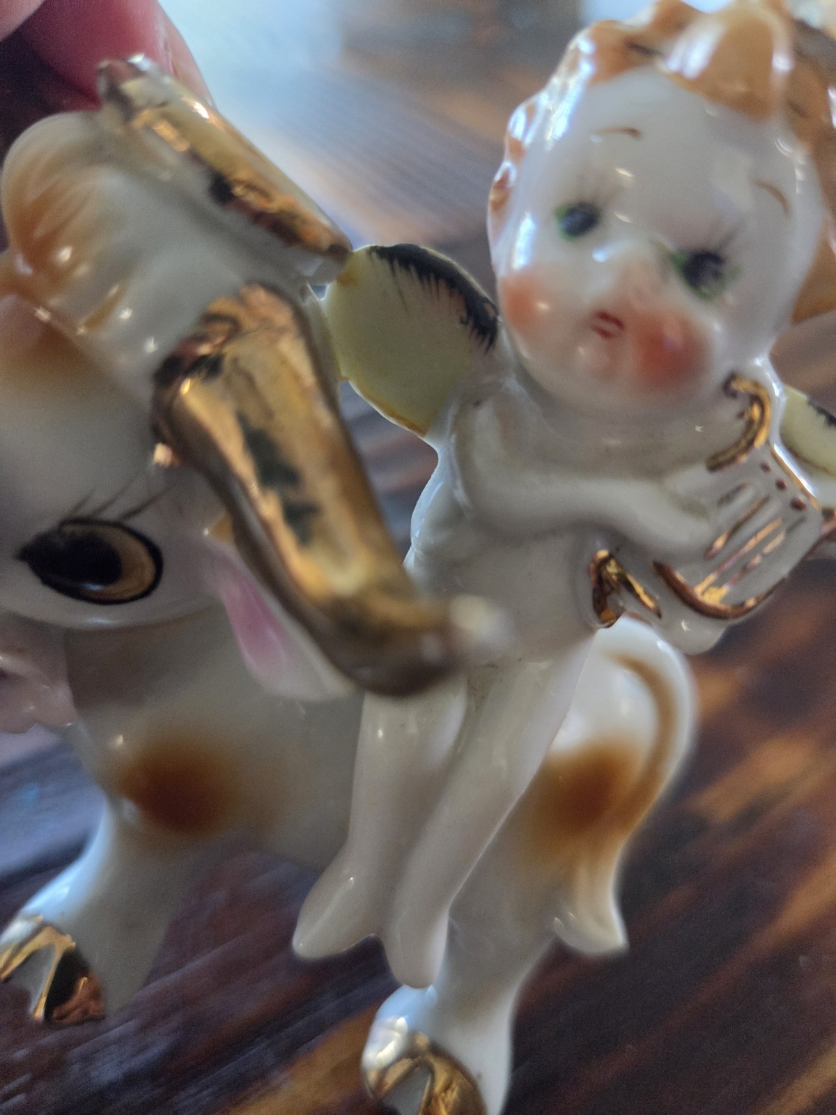 Rare Napco Cherub Playing Harp On Bull Figurine Japan