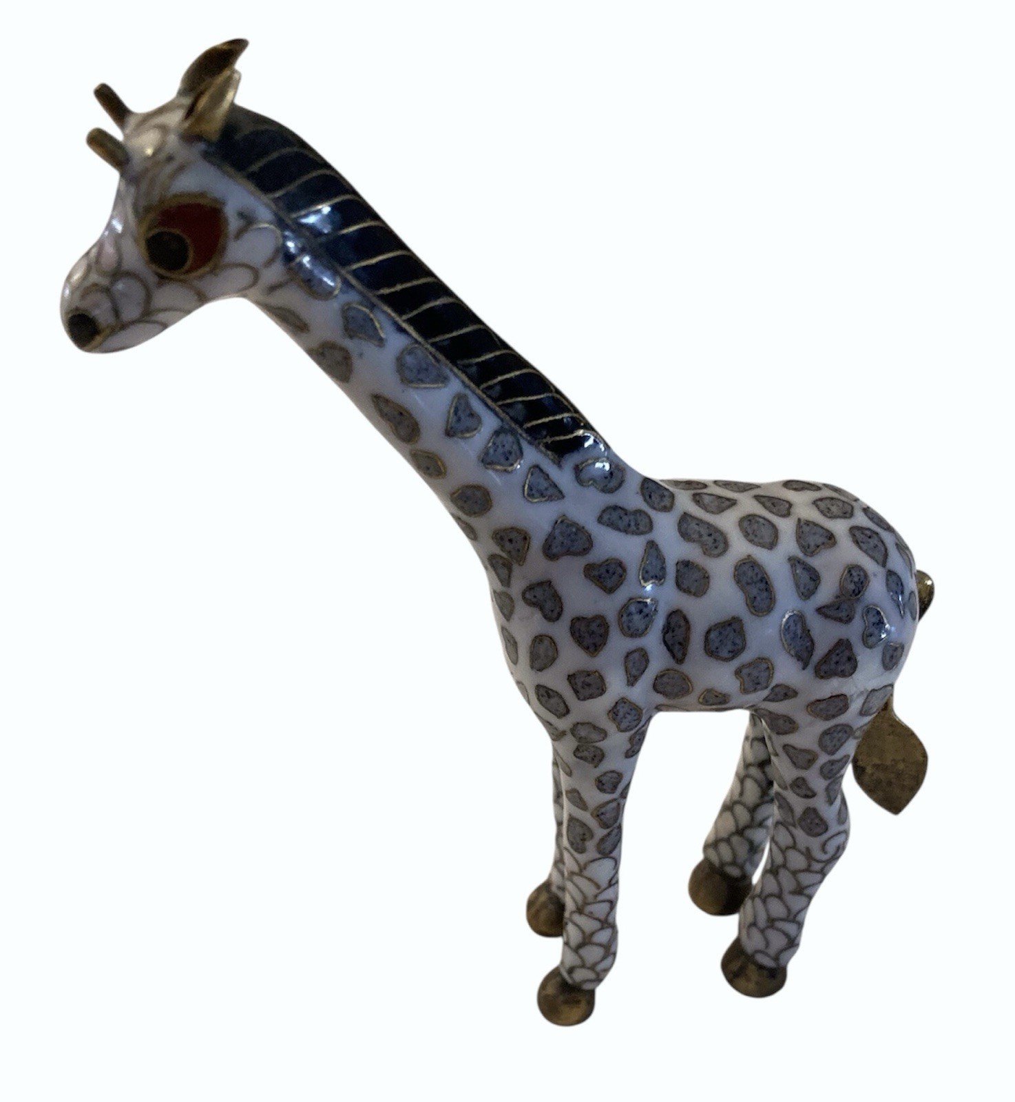 Chinese Cloisonne Giraffe Figurine Enamel With Metal Accents 5” Floral Pattern