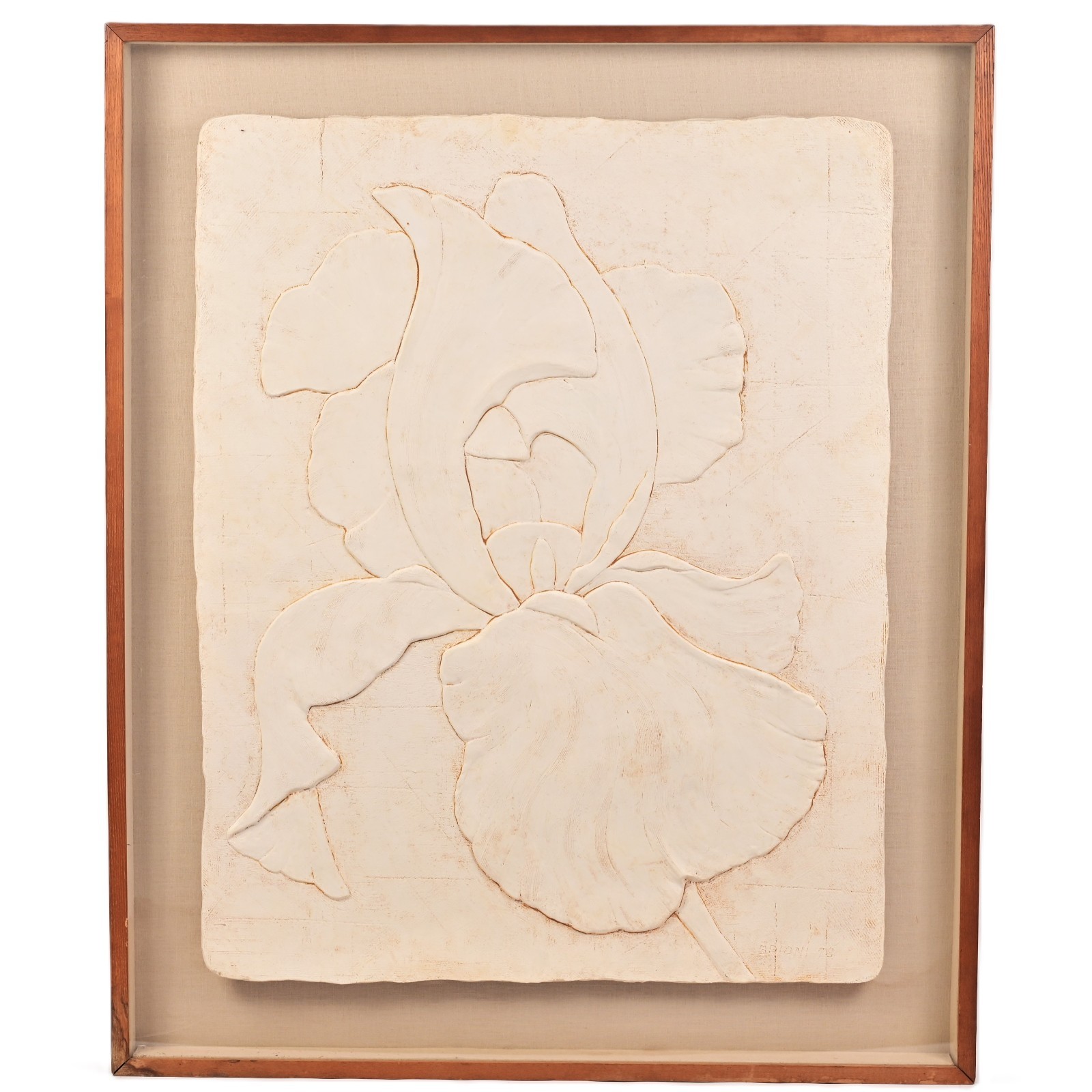 BRIONI Original Vintage Signed Bas Relief Plaster Wall Sculpture Floral Painting