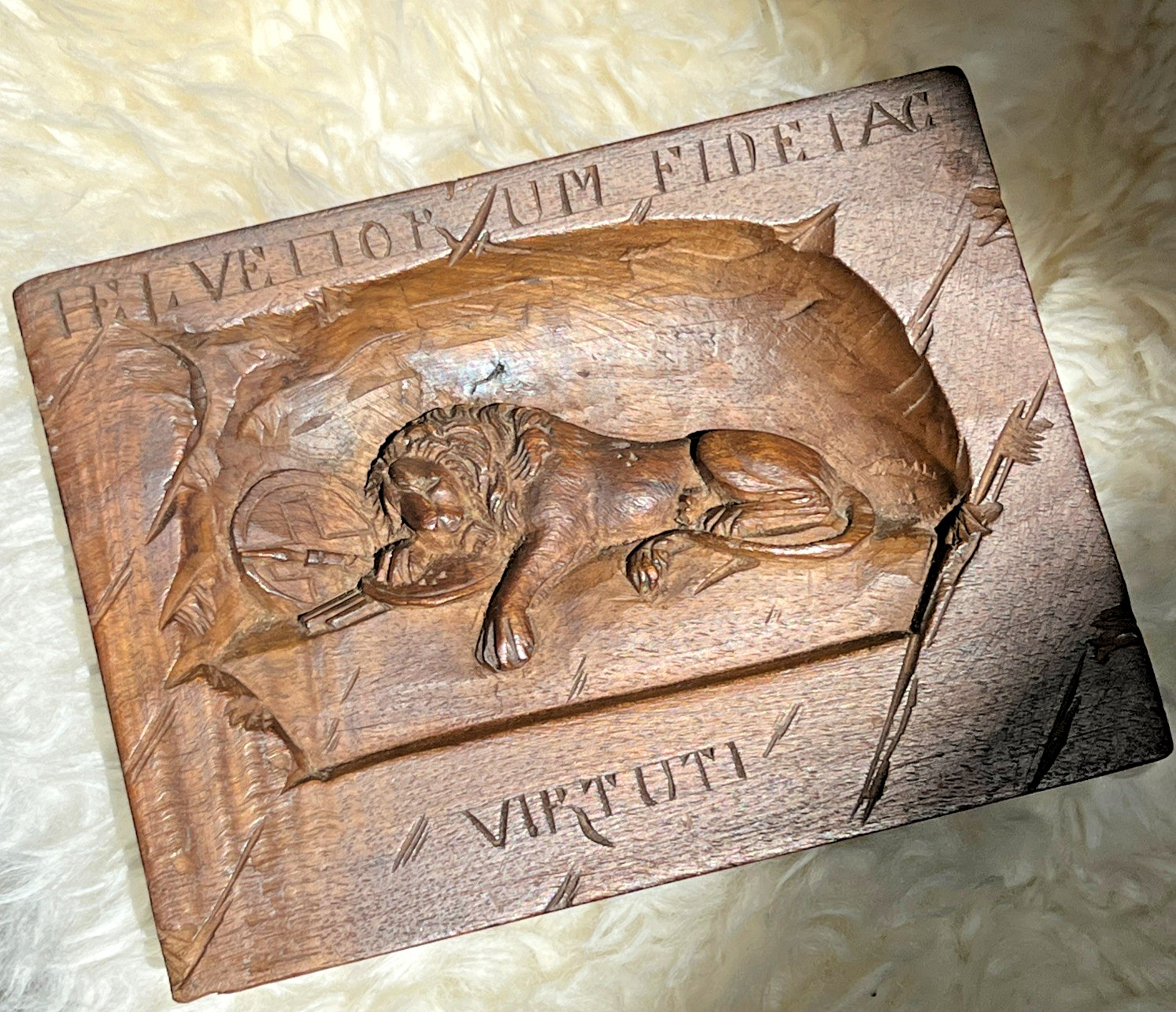 Swiss Lion of Lucerne Antique Carved Wood Plaque Bas Relief Hand Carved Bravery