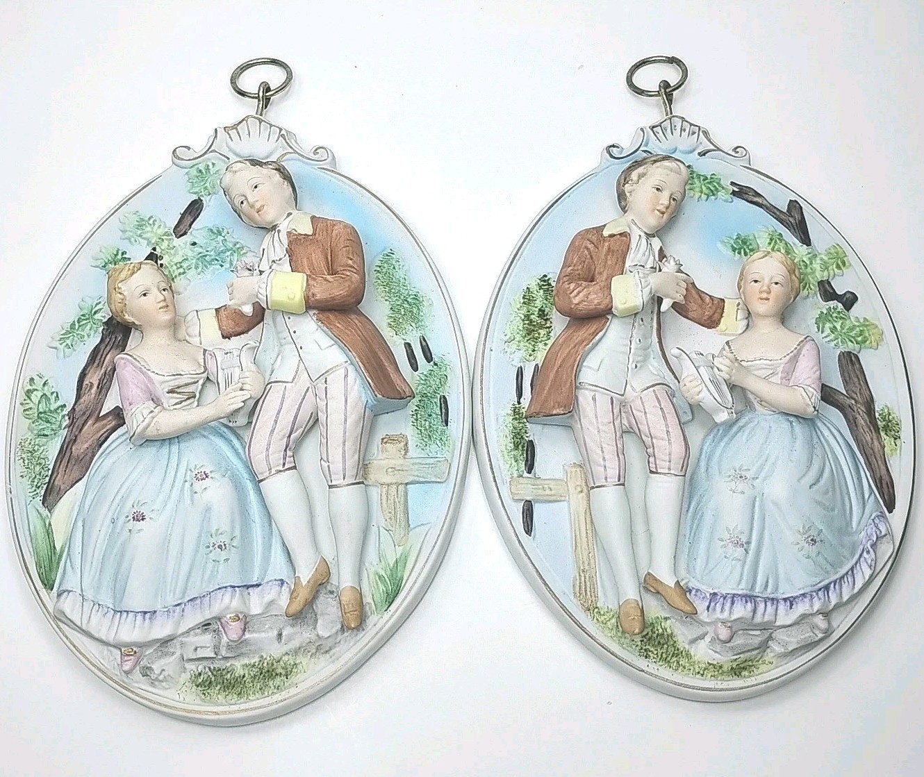 Vintage Porcelain Courting Couple Plaques With Man And Women Set Of Two 🥳