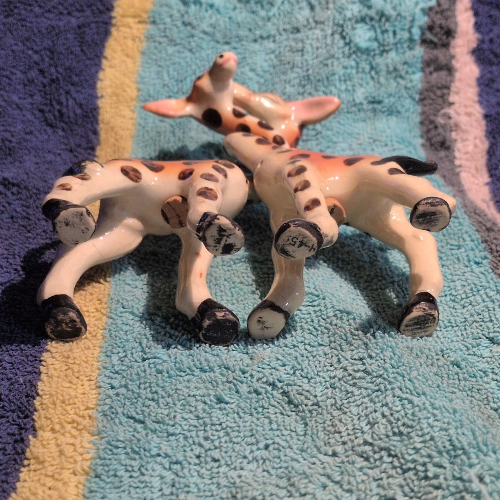 Ceramic Spotted Giraffe Figurines Set of 2 Glossy Orange White Black