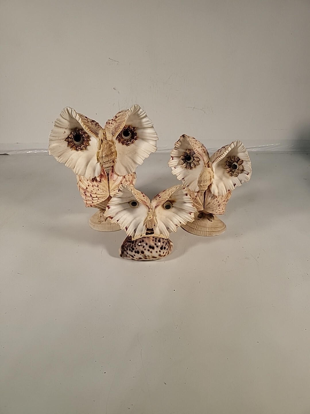 3x BOHO Handcrafted Sea Shell Owl Figures Collectibles Small Medium Large