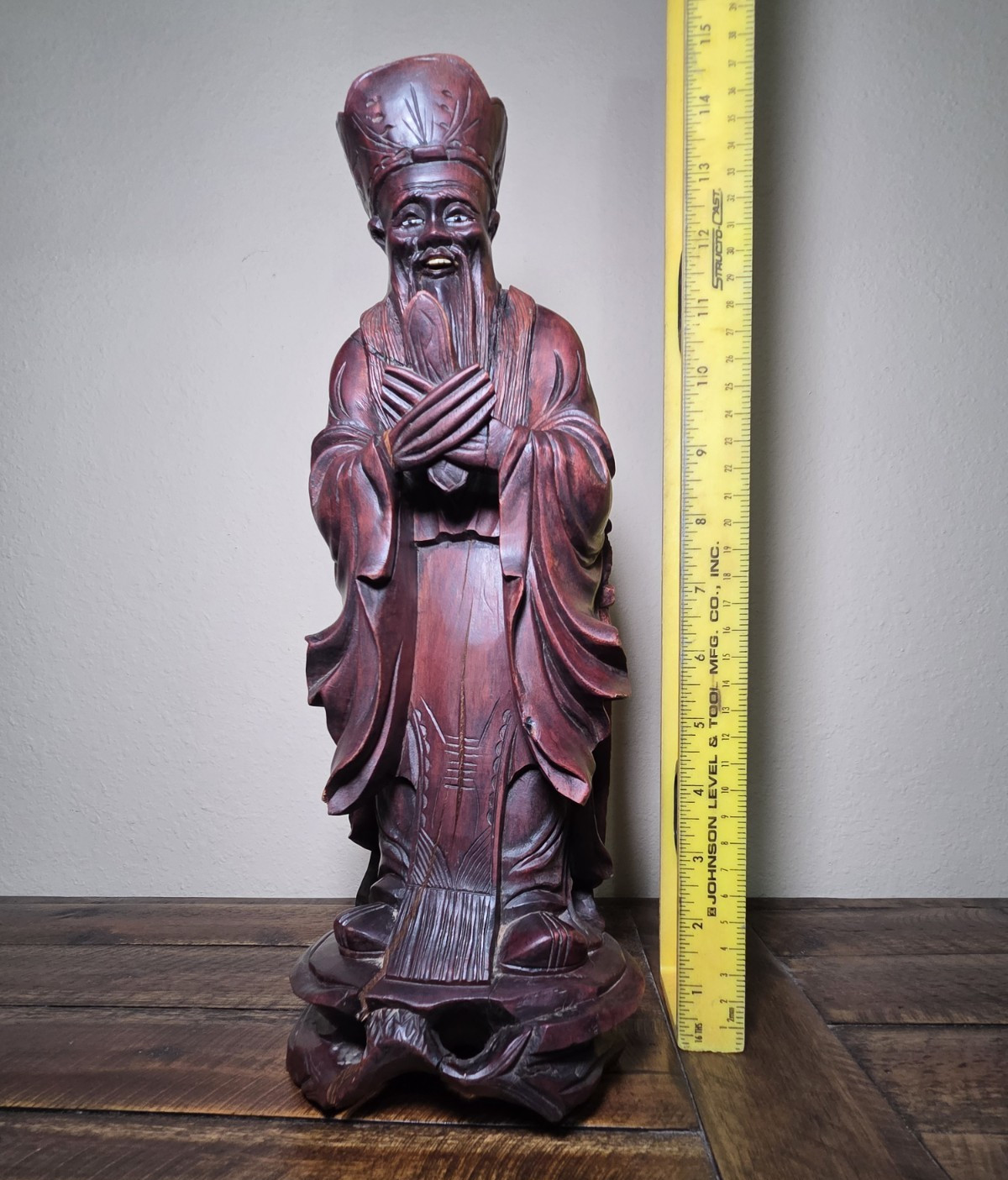 Vintage Carved wooden figurine of the Chinese deity Wenchang Wang, 15″ Tall