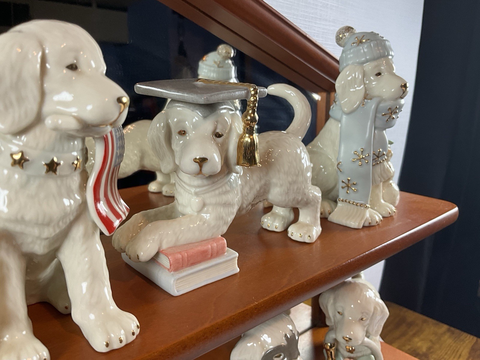 Lenox Golden Year Of Puppies Collection Complete With Shelf Display Excellent