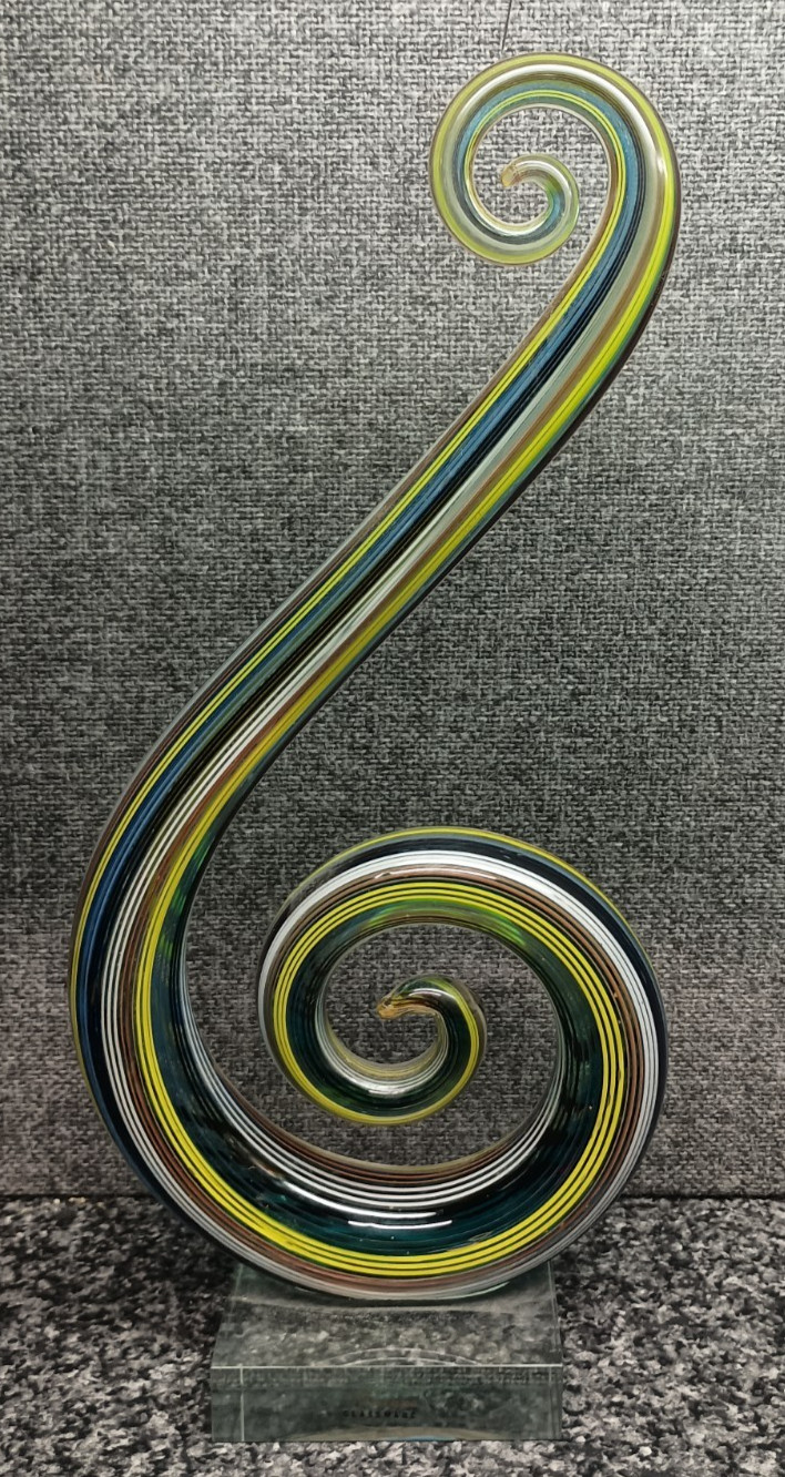 Hand Blown Murano Glassware Art Glass Fused Sculpture Music Treble Clef Note 12″